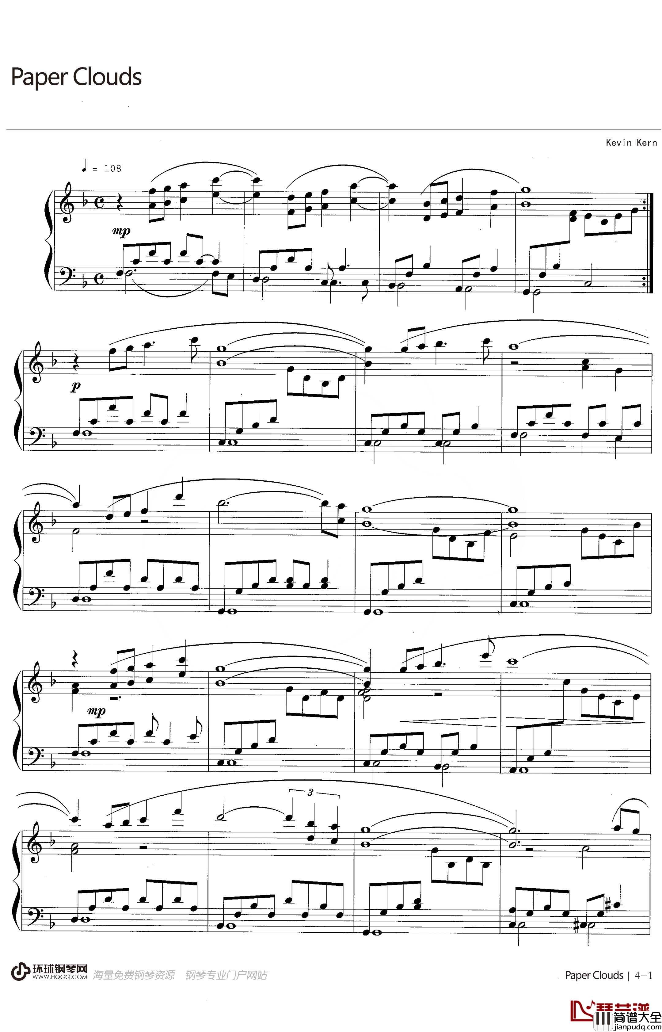 Paper_Clouds钢琴谱_Kevin_Kern