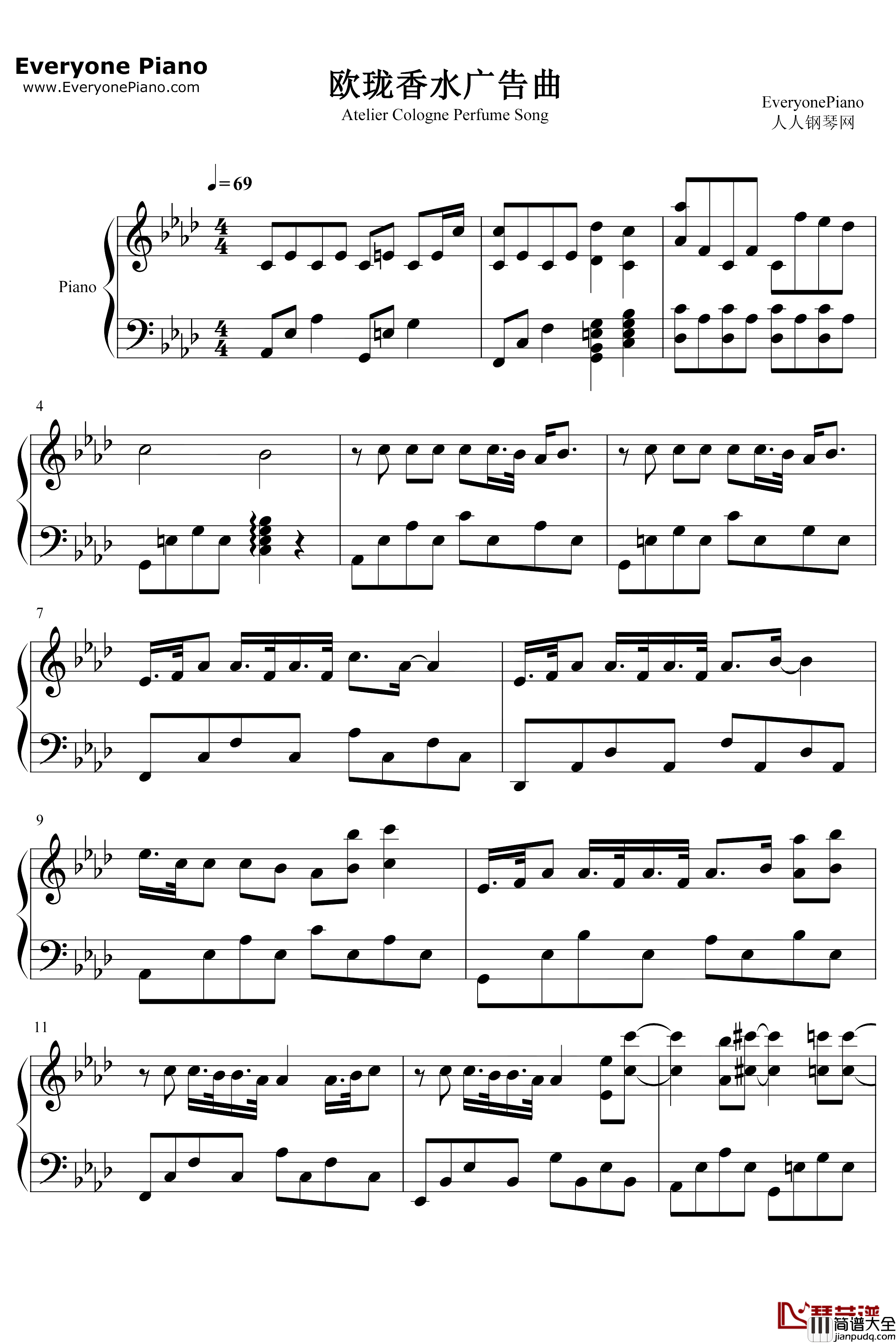 欧珑香水广告曲钢琴谱_周杰伦