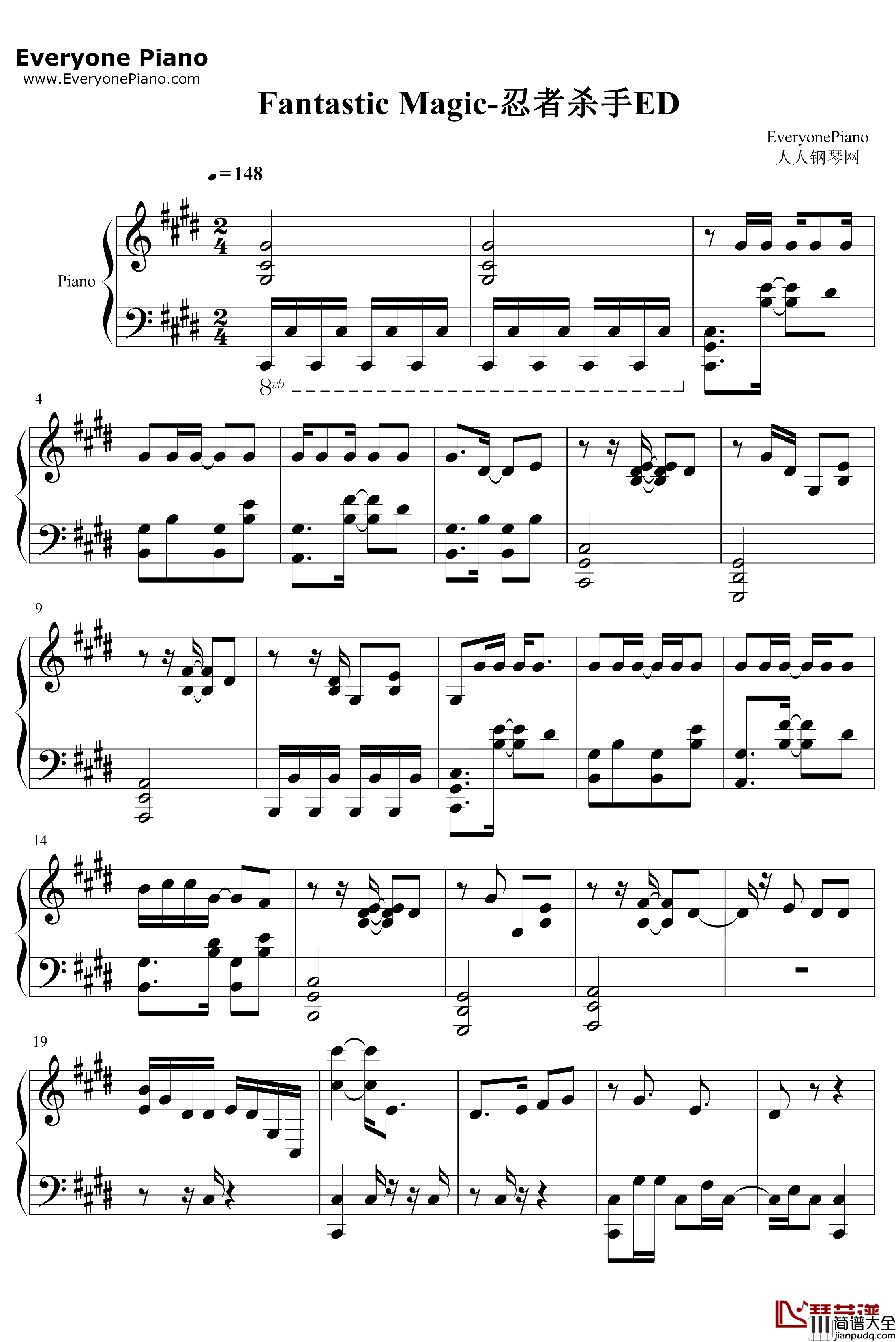 Fantastic_Magic钢琴谱_TKfrom凛として时雨_忍者杀手ED