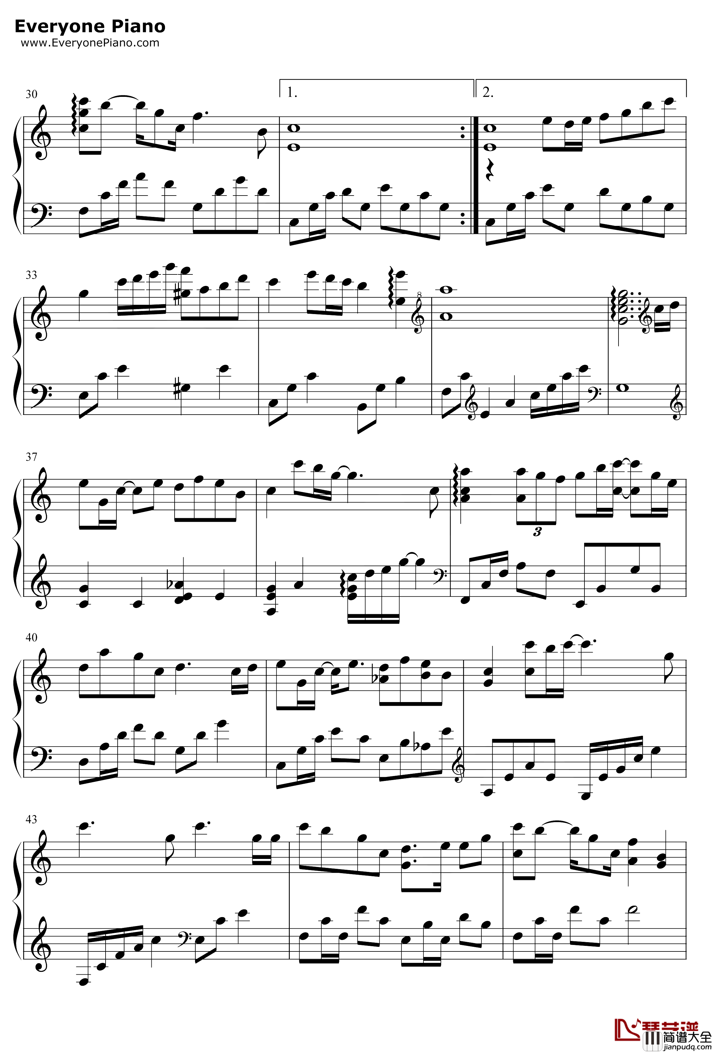 树洞钢琴谱_欧阳娜娜_小欢喜插曲