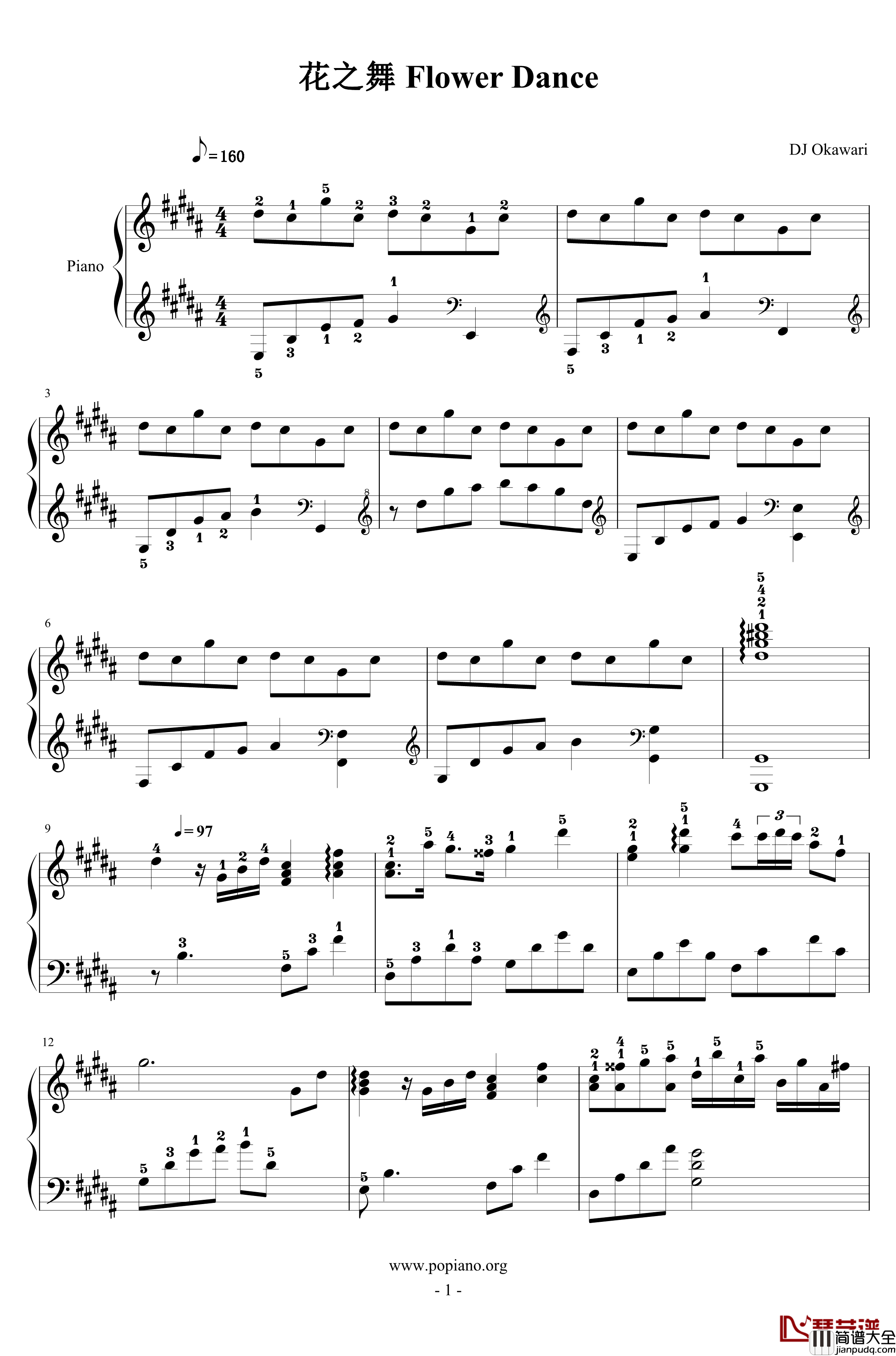 Flower_Dance钢琴谱_特效钢琴_DJ_OKAWARY