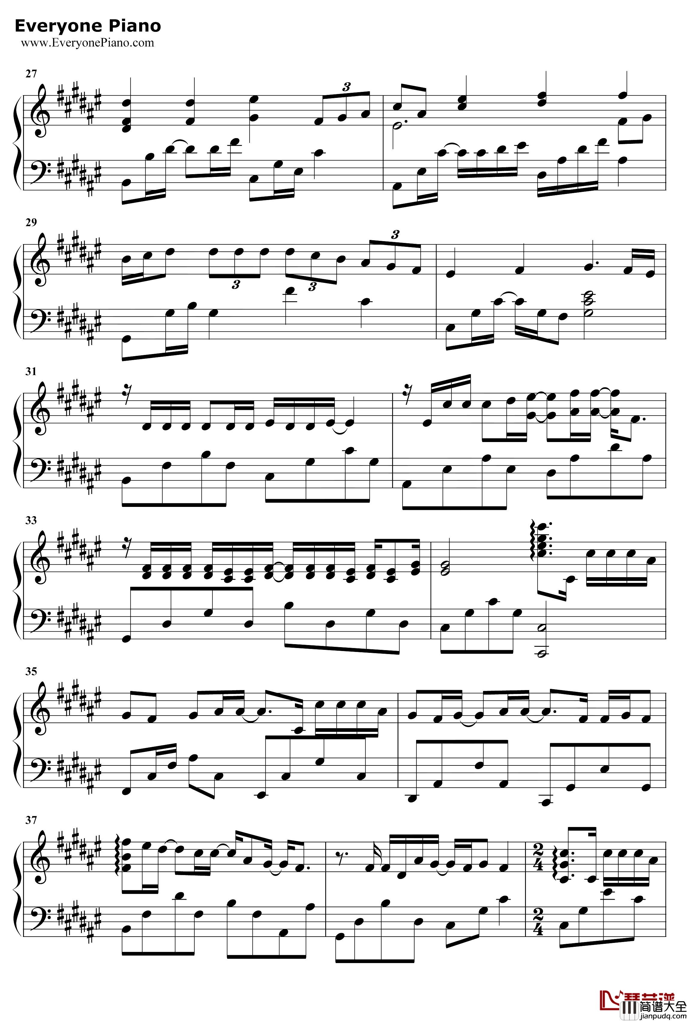 不再见面钢琴谱_西瓜JUN_仍是少年