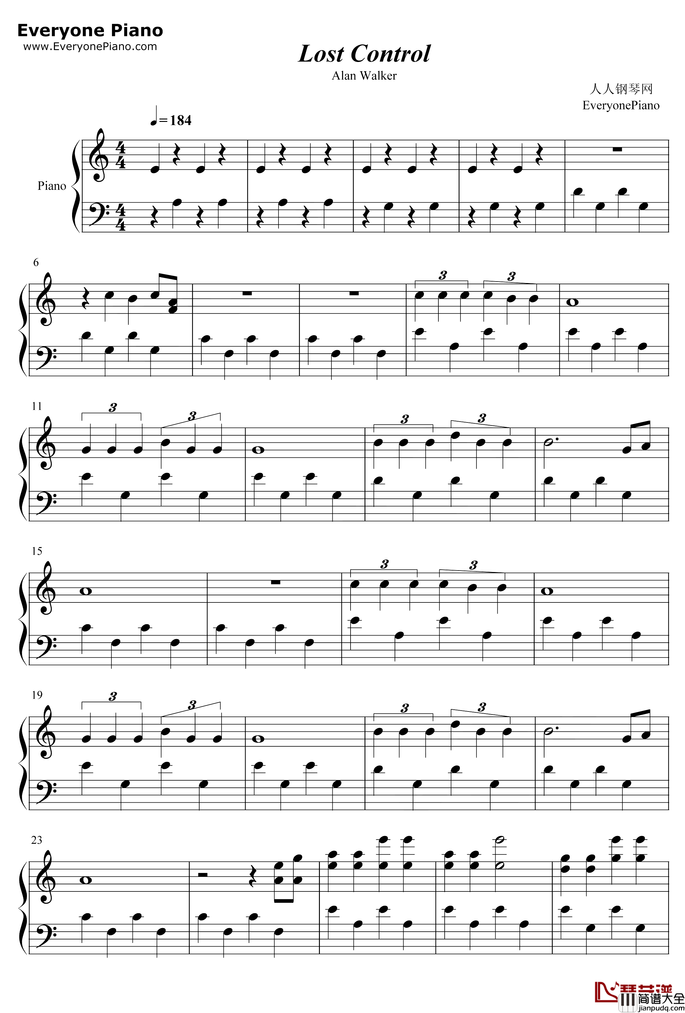 Lost_Control钢琴谱_Alan_Walker_Sorana_完整版