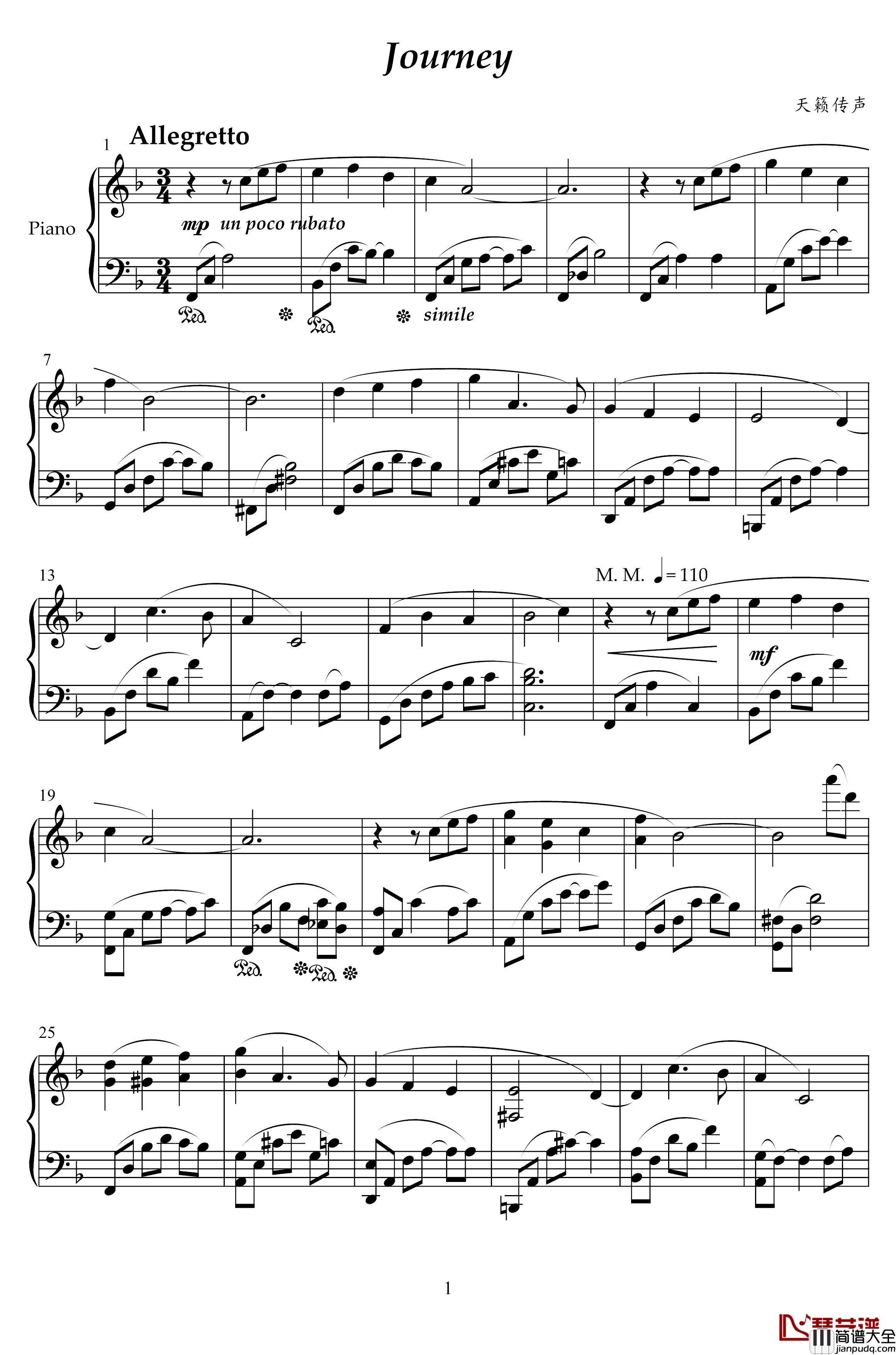 Journey钢琴谱_天籁传声