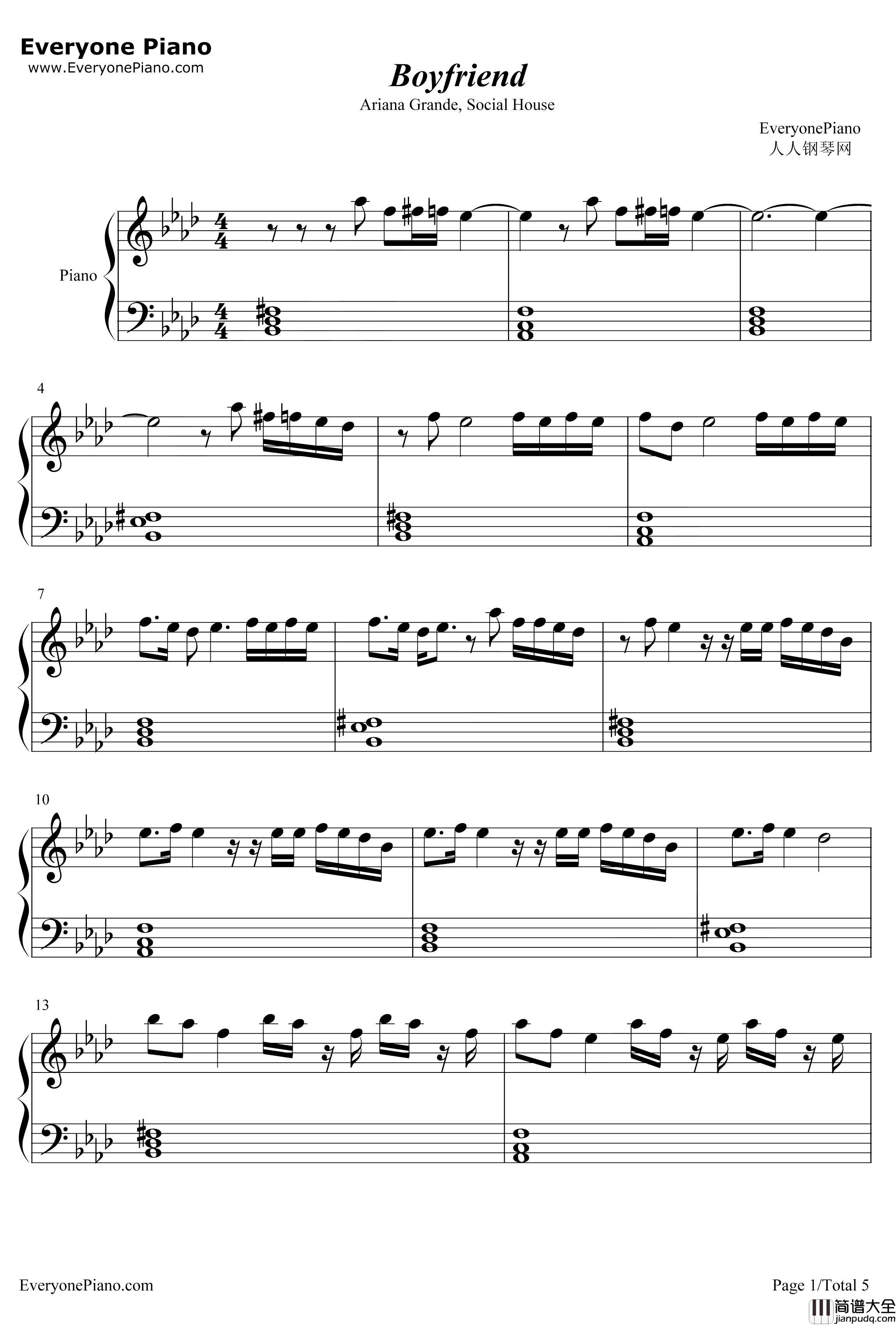 Boyfriend钢琴谱_Ariana_Grande_SocialHouse
