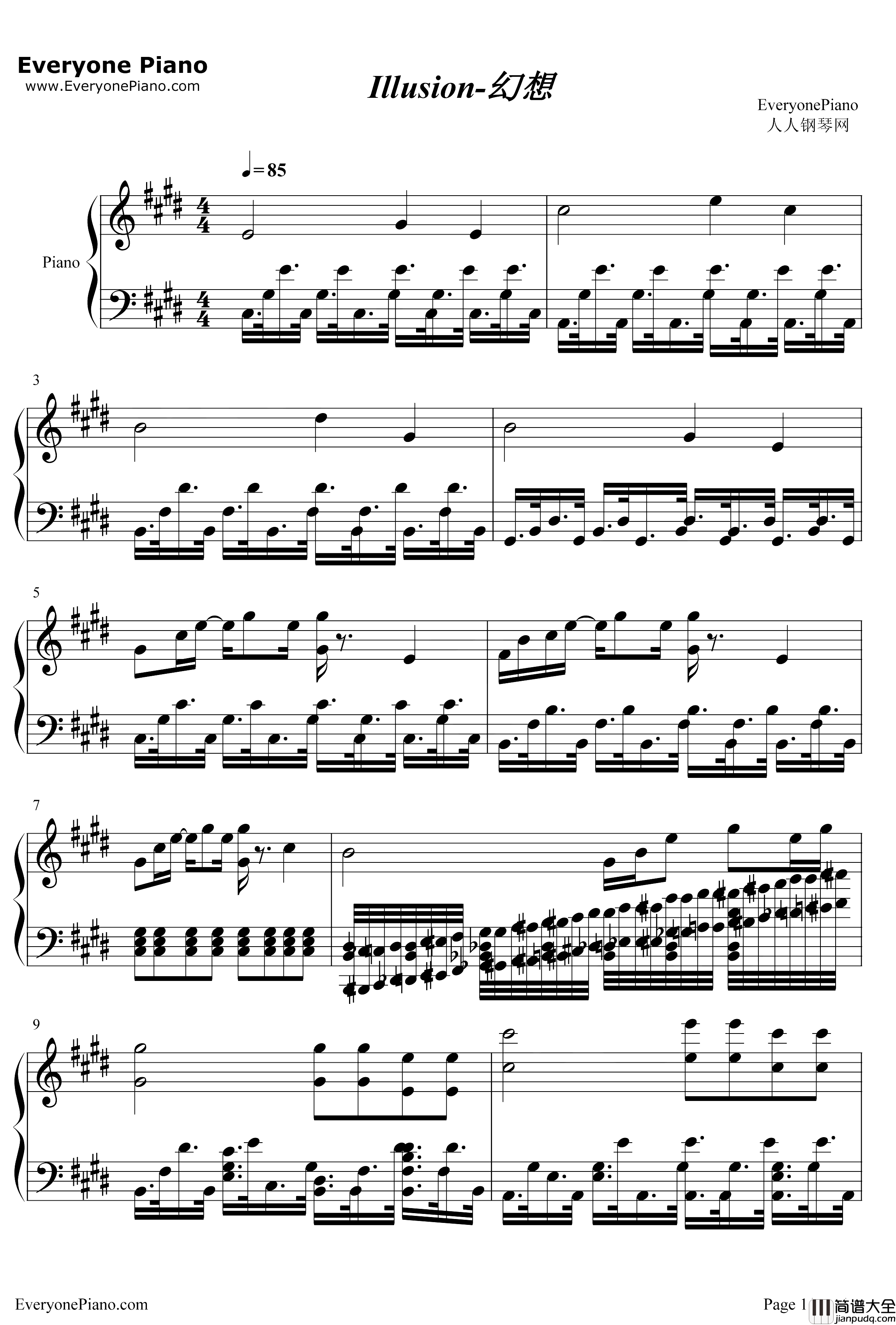 Illusion钢琴谱_猎豹移动公司_幻想_滚动的天空