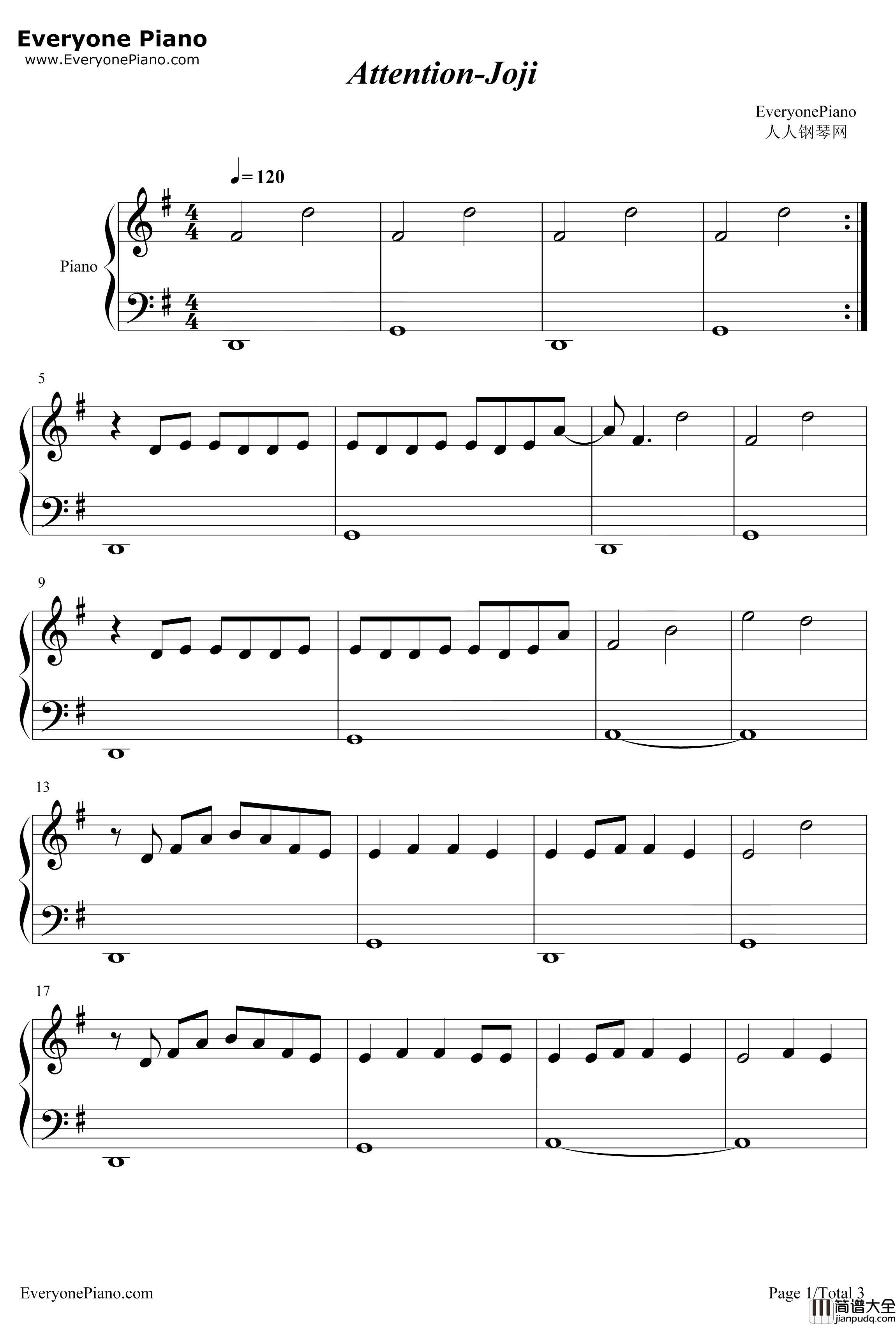 Attention钢琴谱_Joji