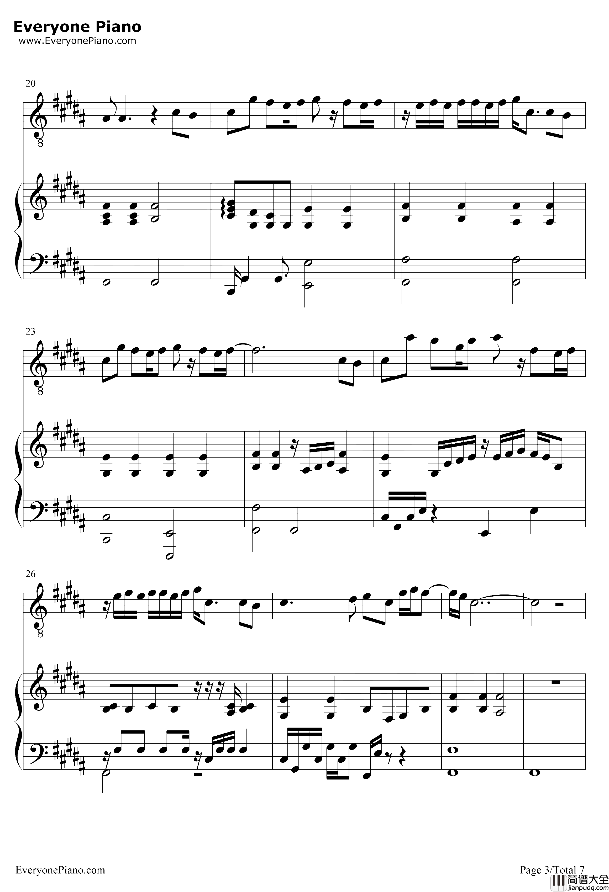 LetYouGo钢琴谱_华晨宇