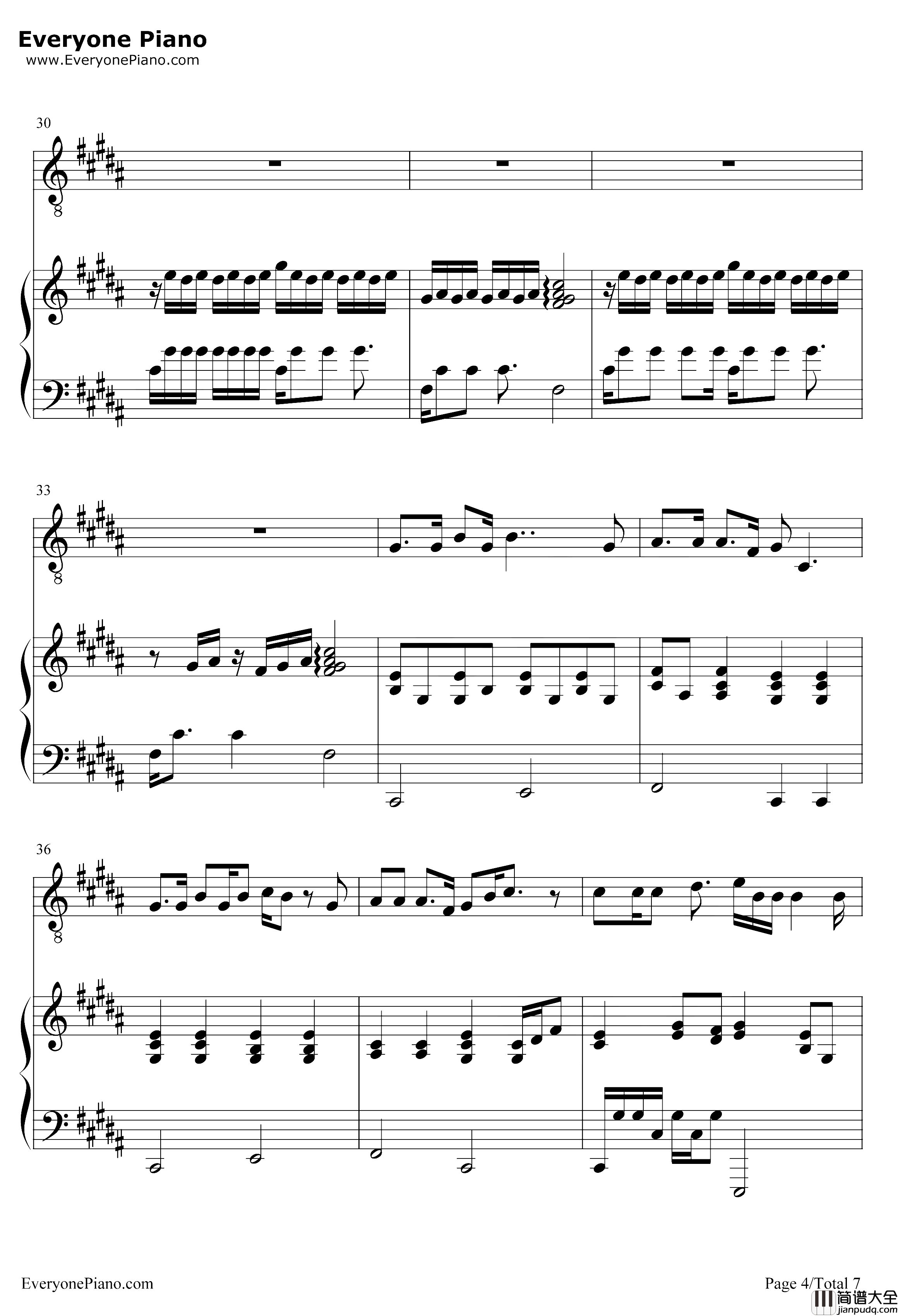 LetYouGo钢琴谱_华晨宇