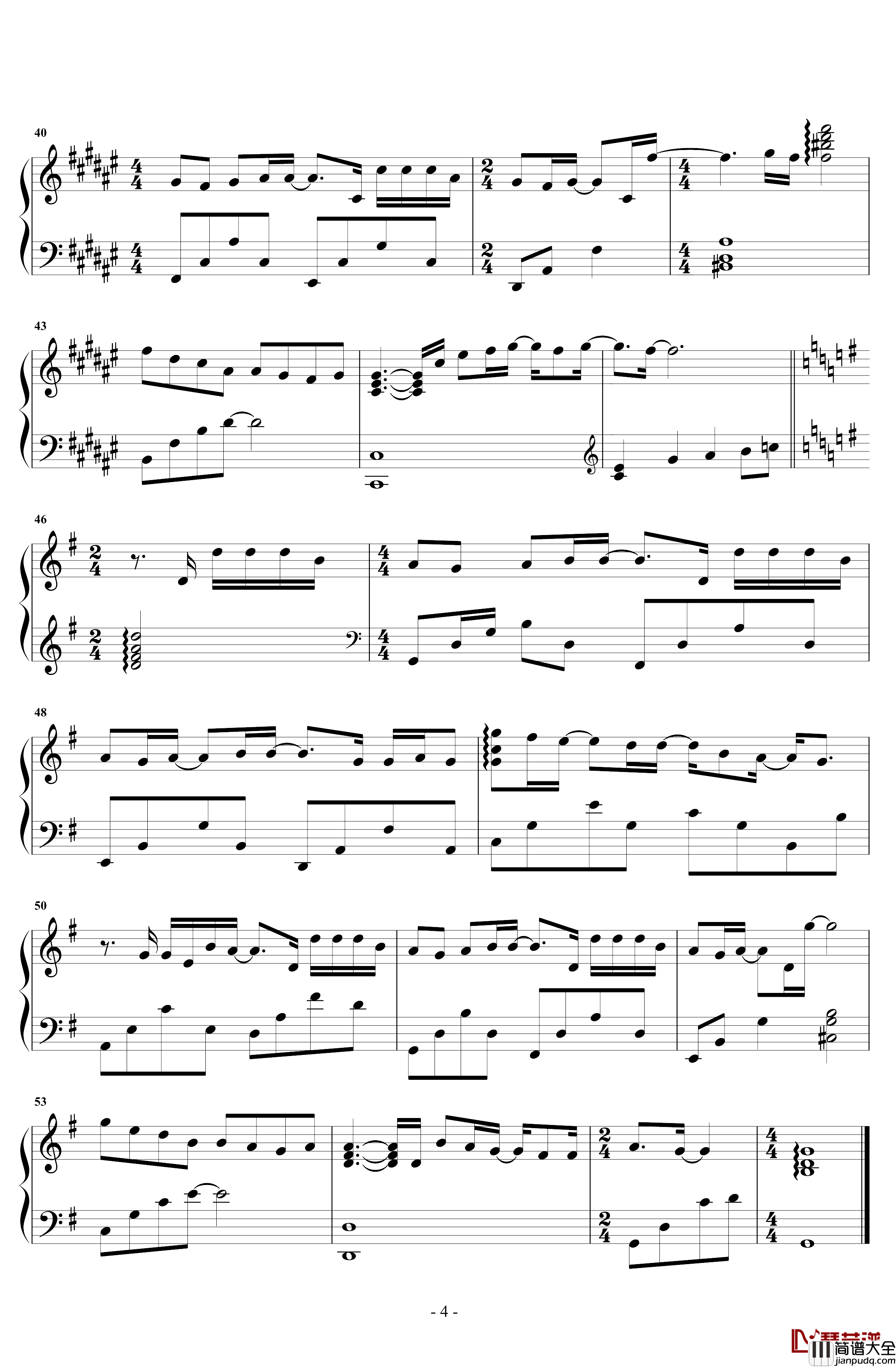 不再见面钢琴谱_西瓜JUNASSEN捷