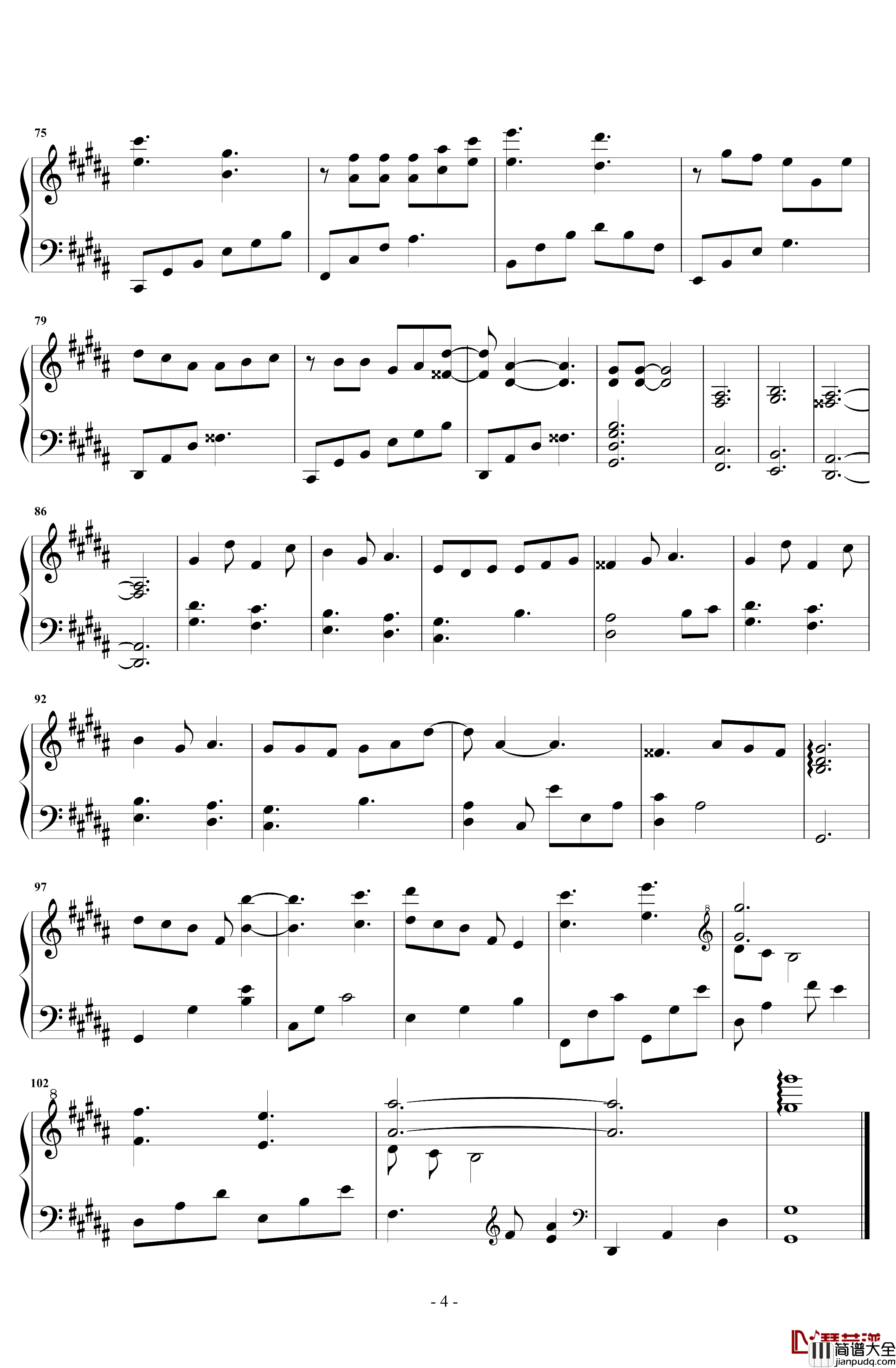 今后我与自己流浪钢琴谱_张碧晨