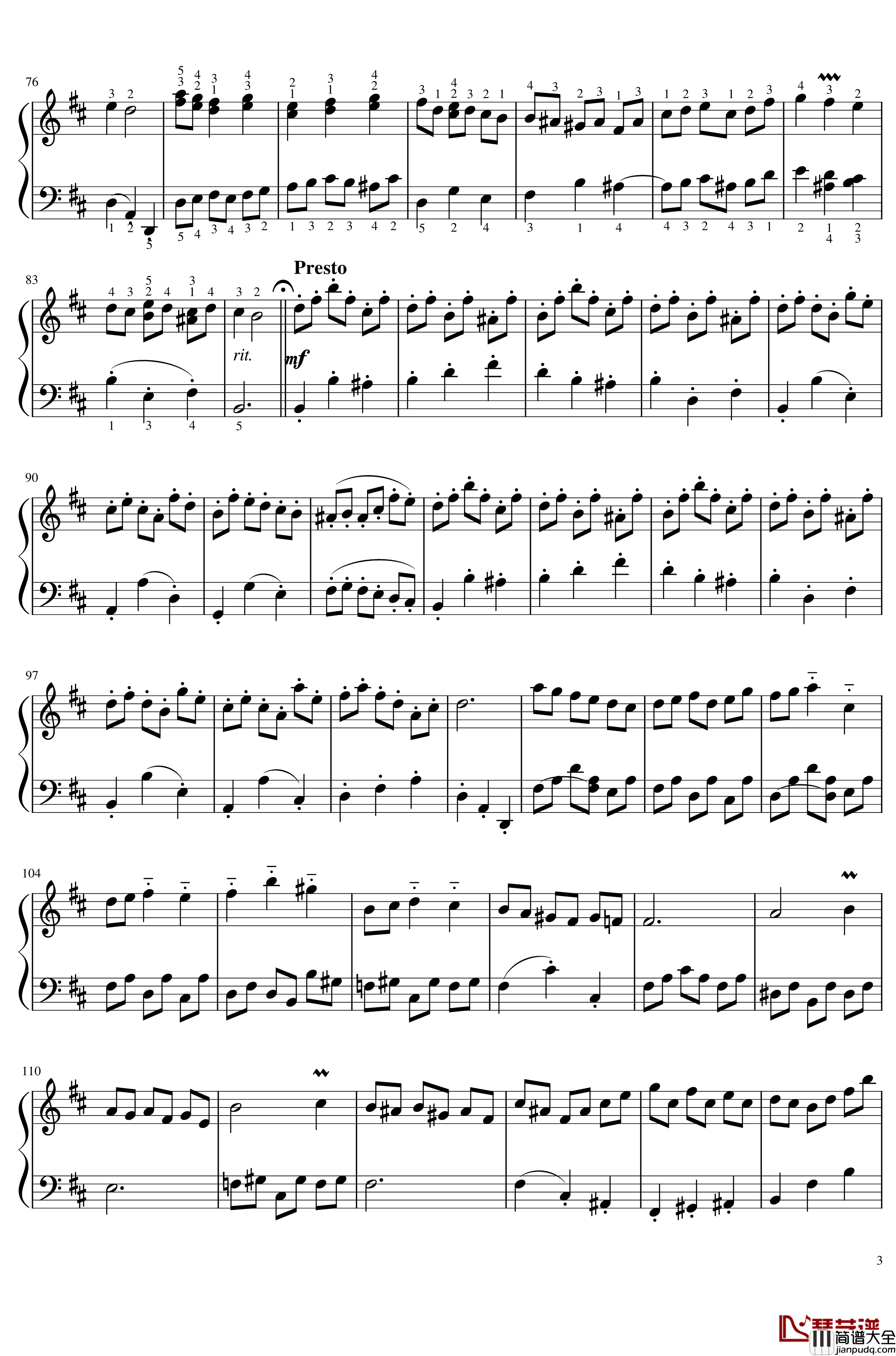 B小调法国组曲No.3小步舞曲钢琴谱_带指法_巴哈_Bach,_Johann_Sebastian