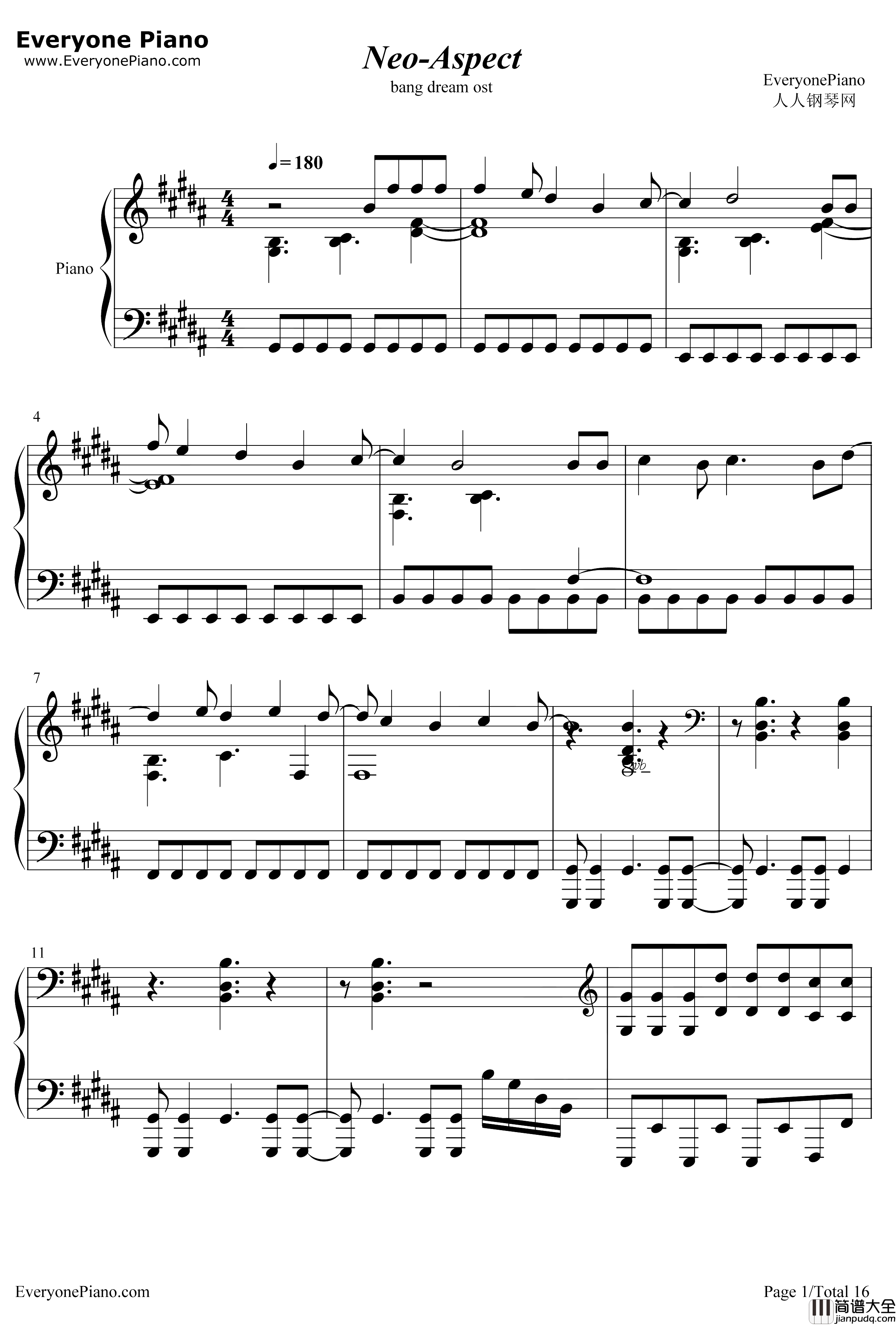 Neo钢琴谱_Roselia_Aspect_BanGDreamOST