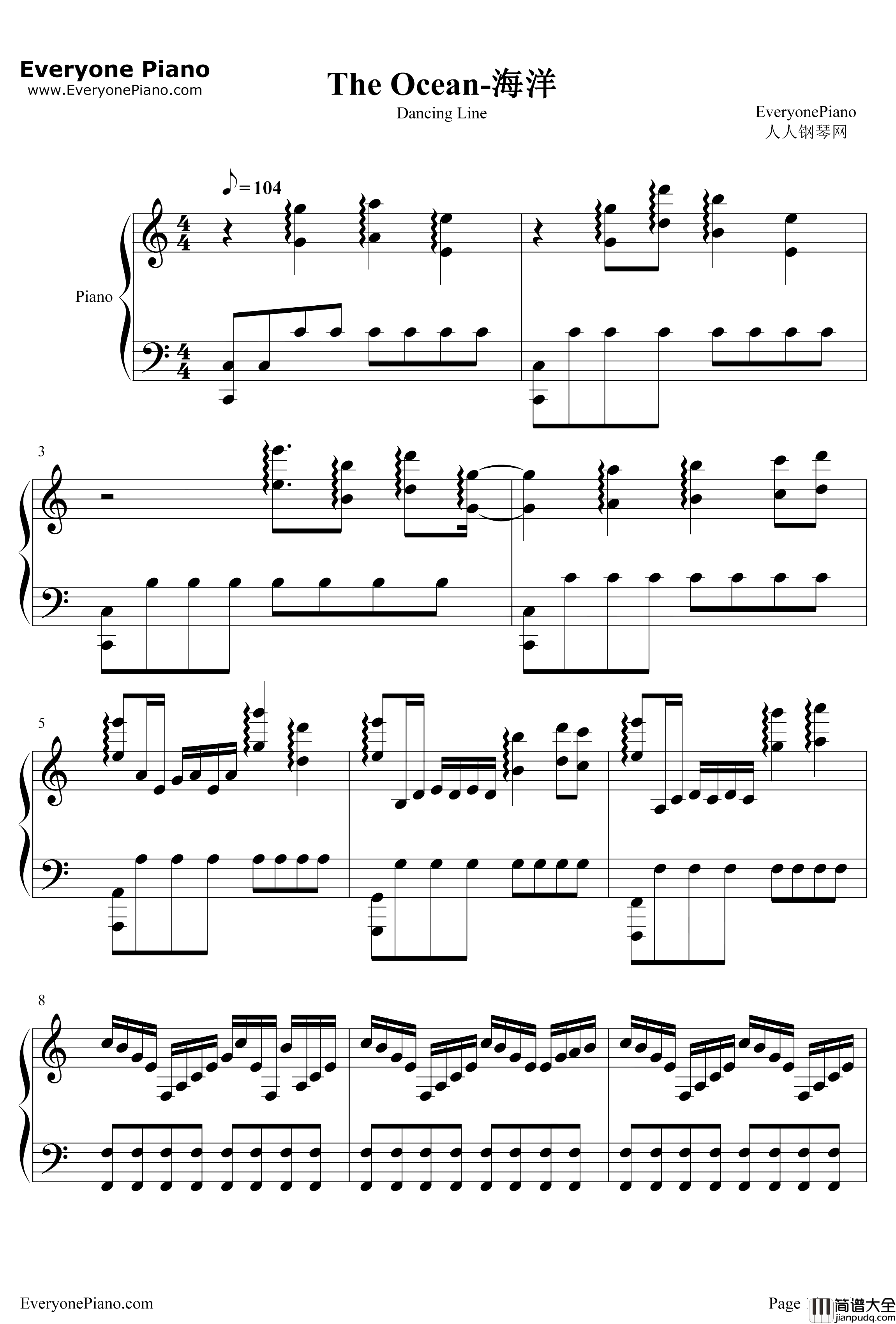 TheOcean钢琴谱_猎豹移动公司_海洋_跳舞的线