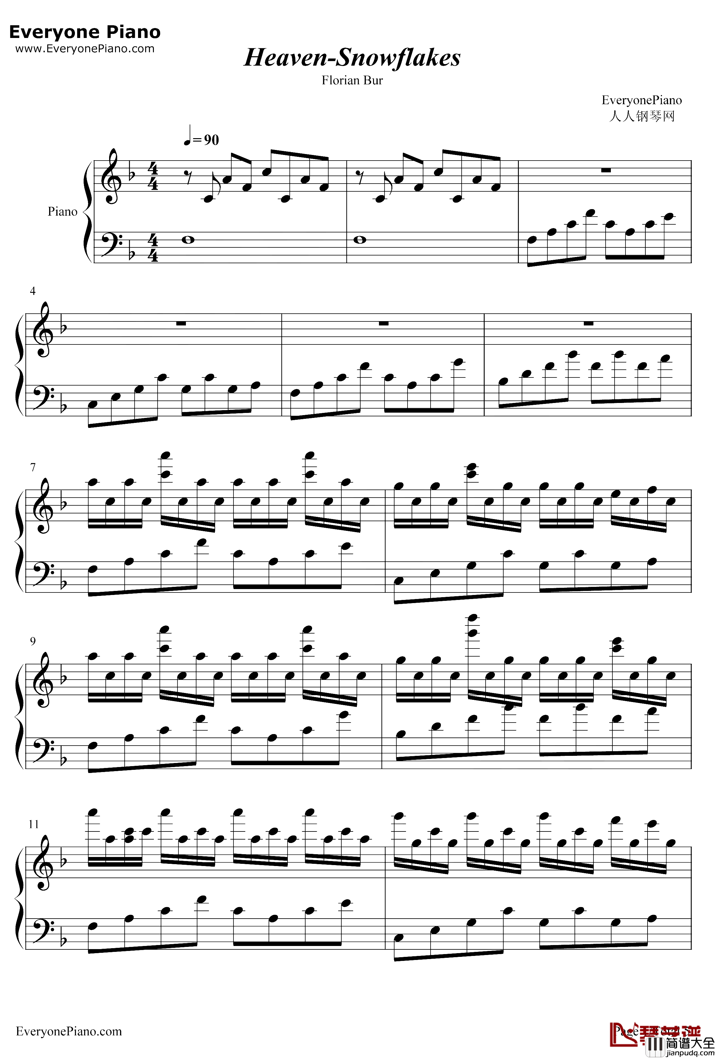 Heaven钢琴谱_FlorianBur_Snowflakes