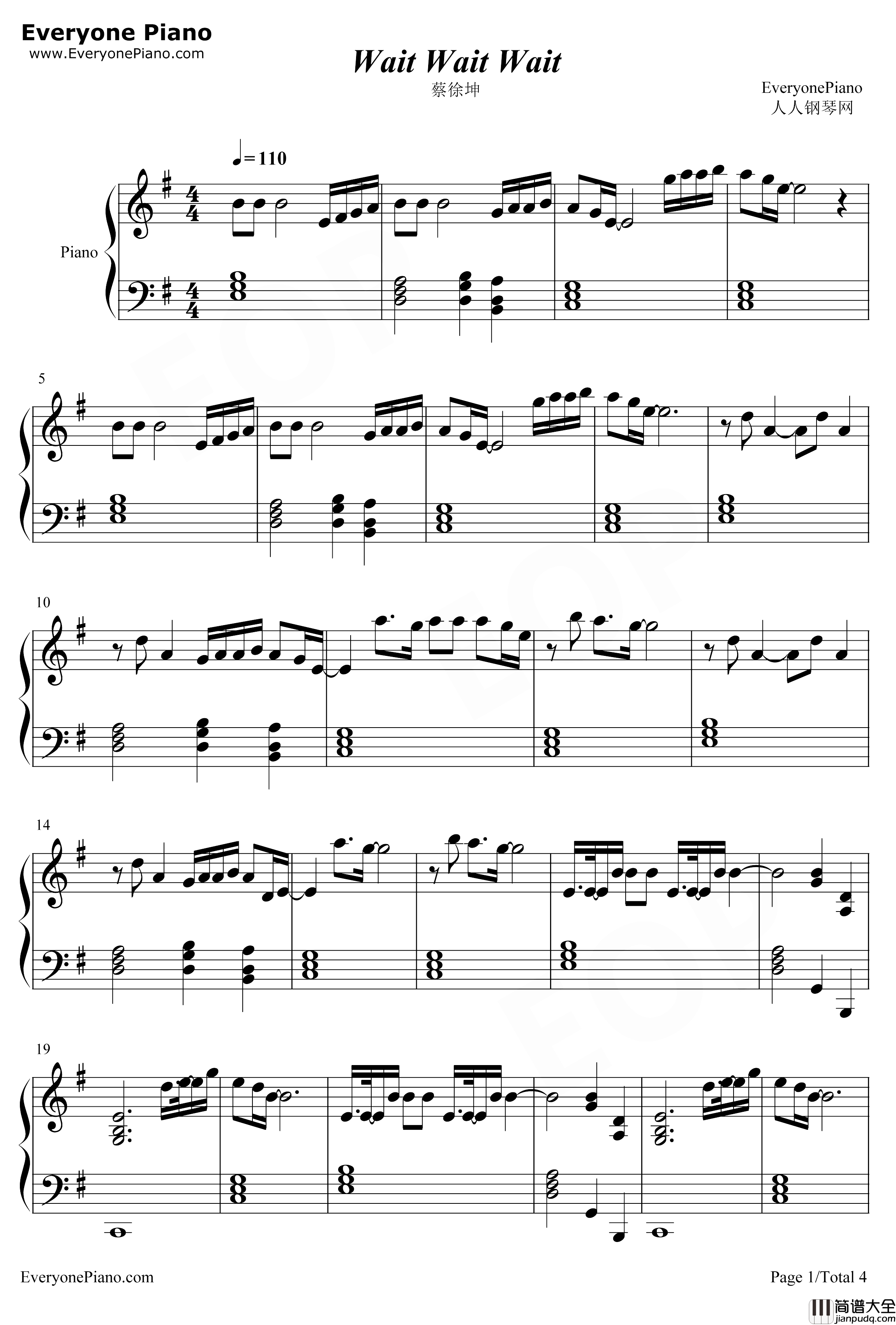 Wait_Wait_Wait钢琴谱_蔡徐坤_蔡徐坤