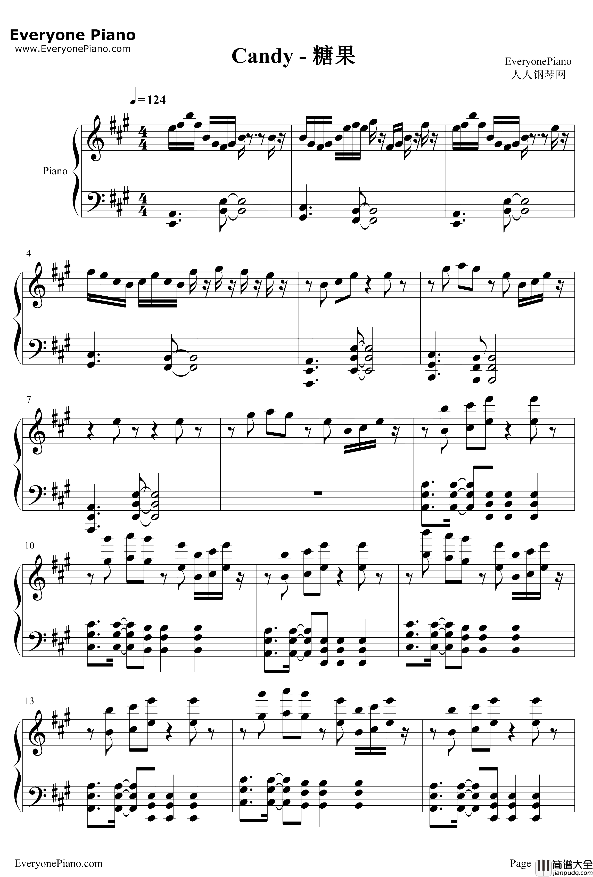 Candy钢琴谱_猎豹移动公司_糖果_滚动的天空