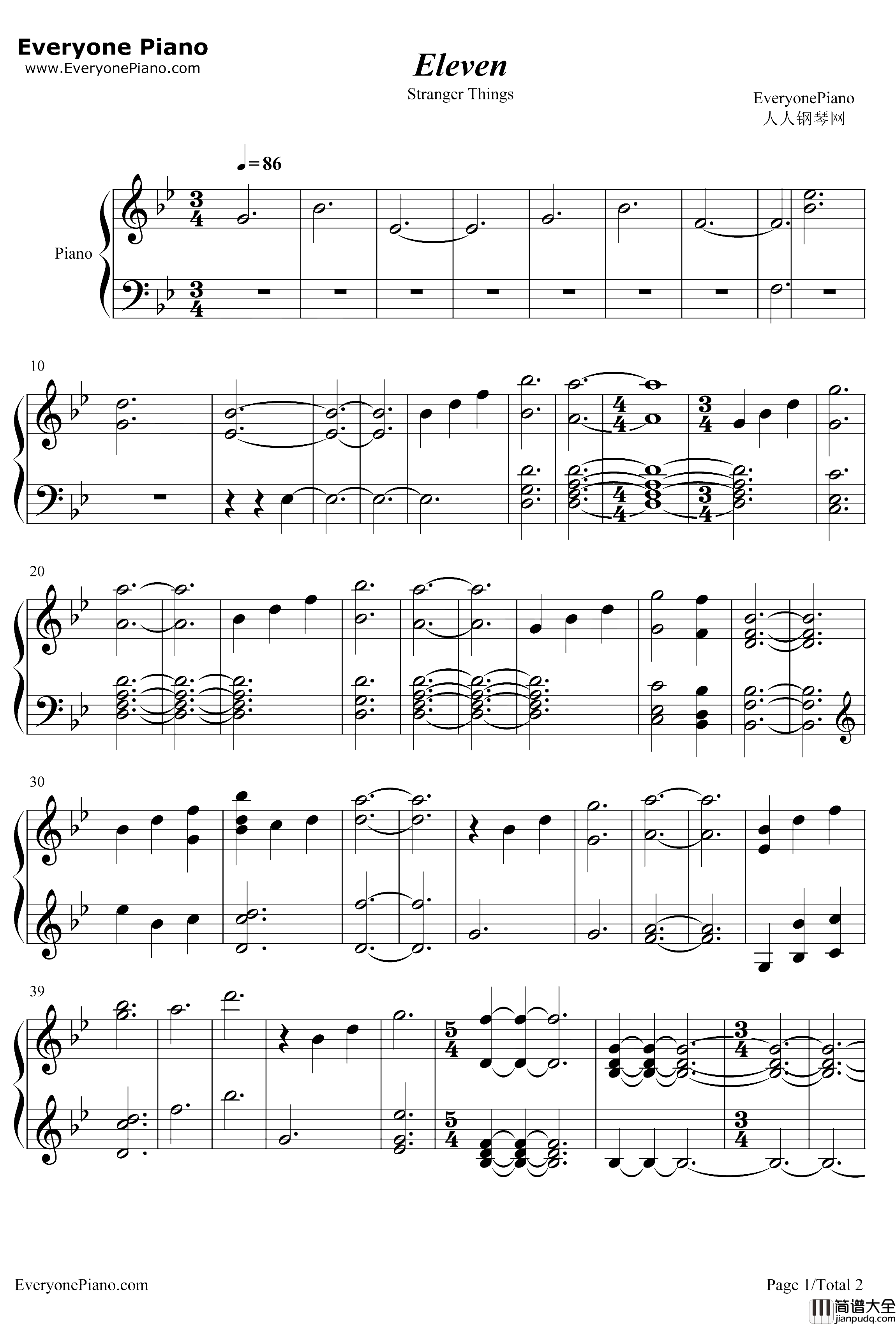 Eleven钢琴谱_MichaelSteinKyleDixon_怪奇物语OST