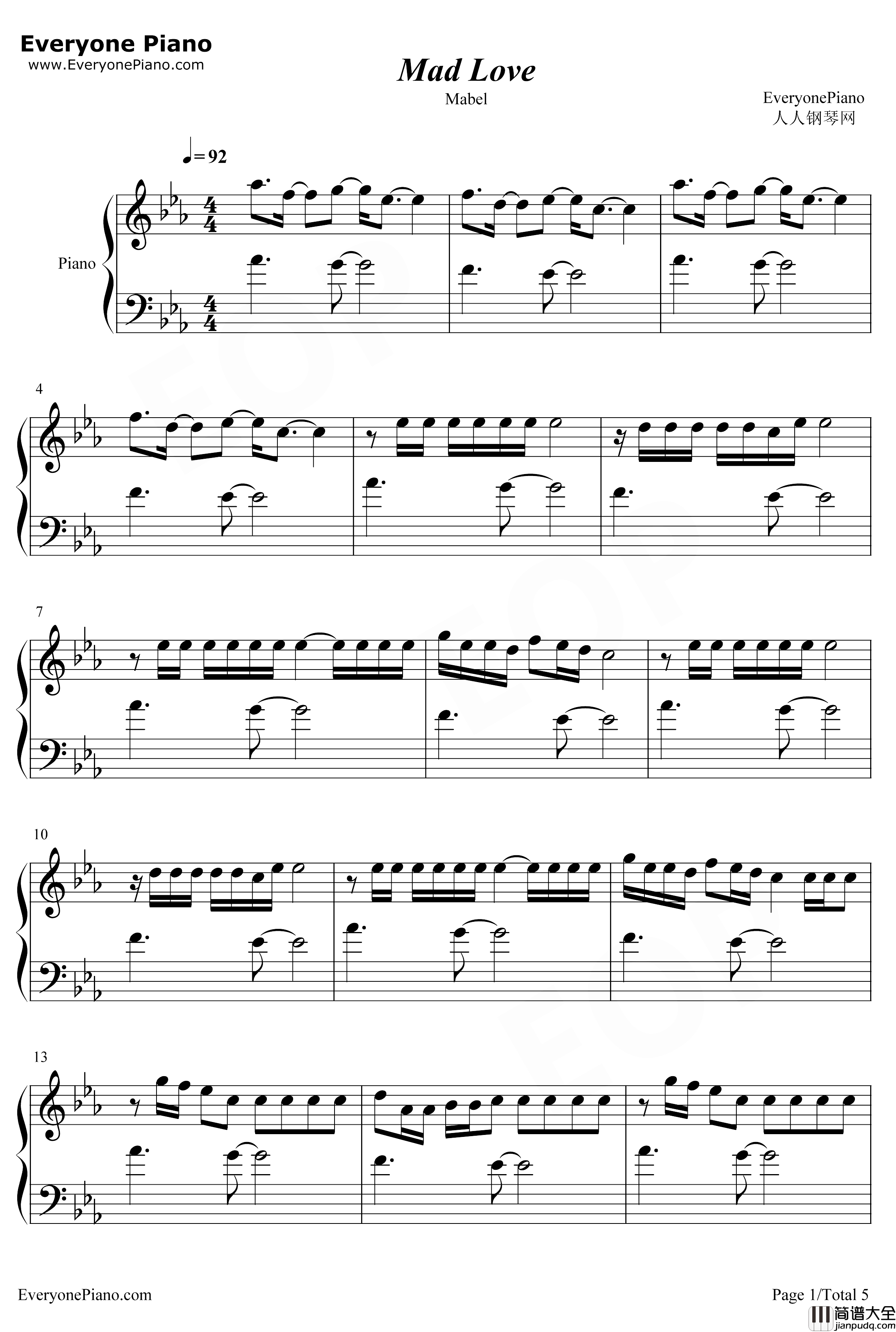 Mad_Love钢琴谱_Mabel