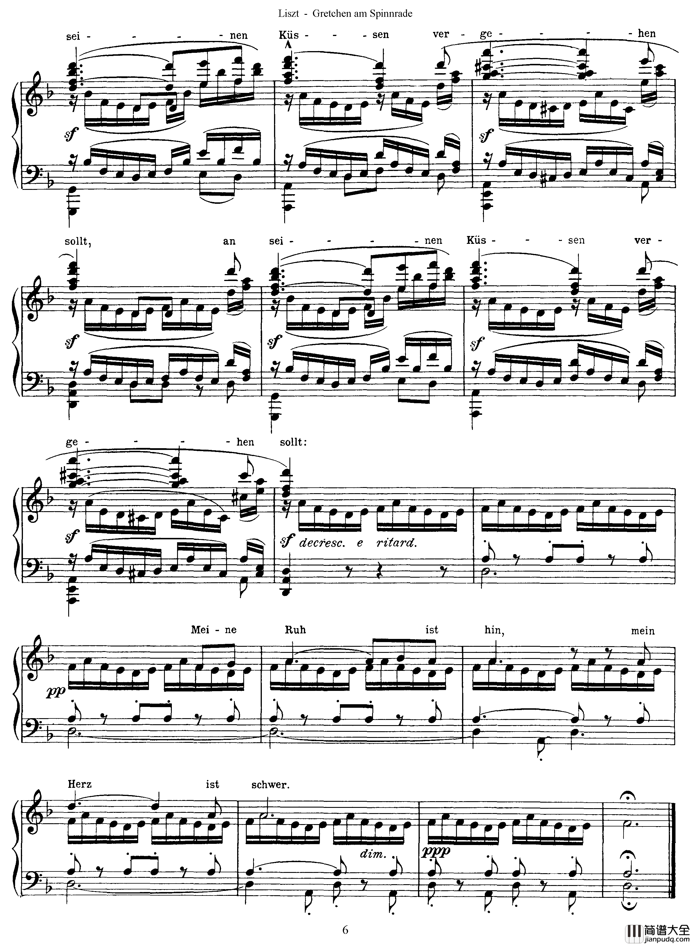 纺车旁的格瑞卿Gretchen_am_Spinnrade钢琴谱_李斯特/舒伯特_李斯特