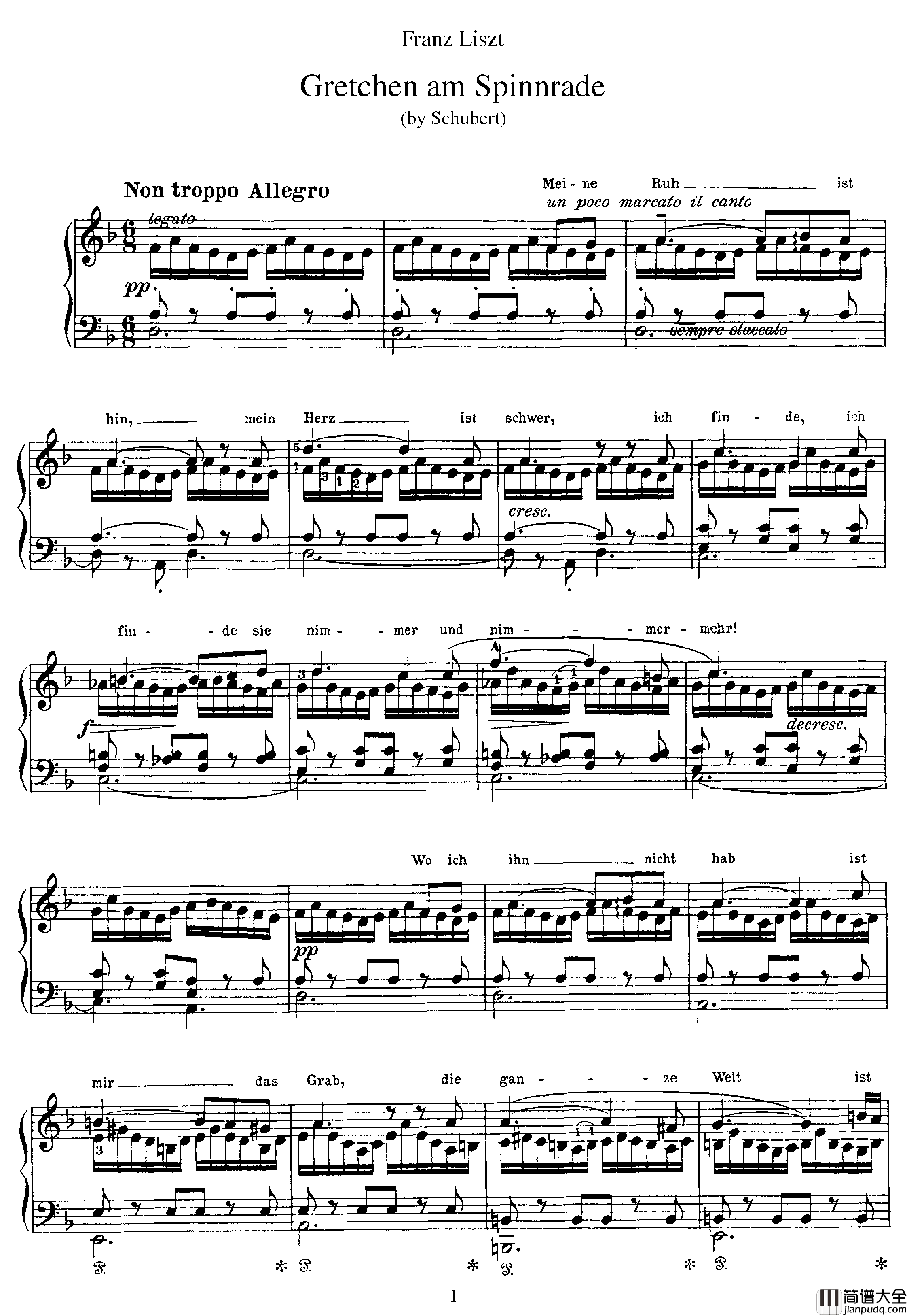 纺车旁的格瑞卿Gretchen_am_Spinnrade钢琴谱_李斯特/舒伯特_李斯特