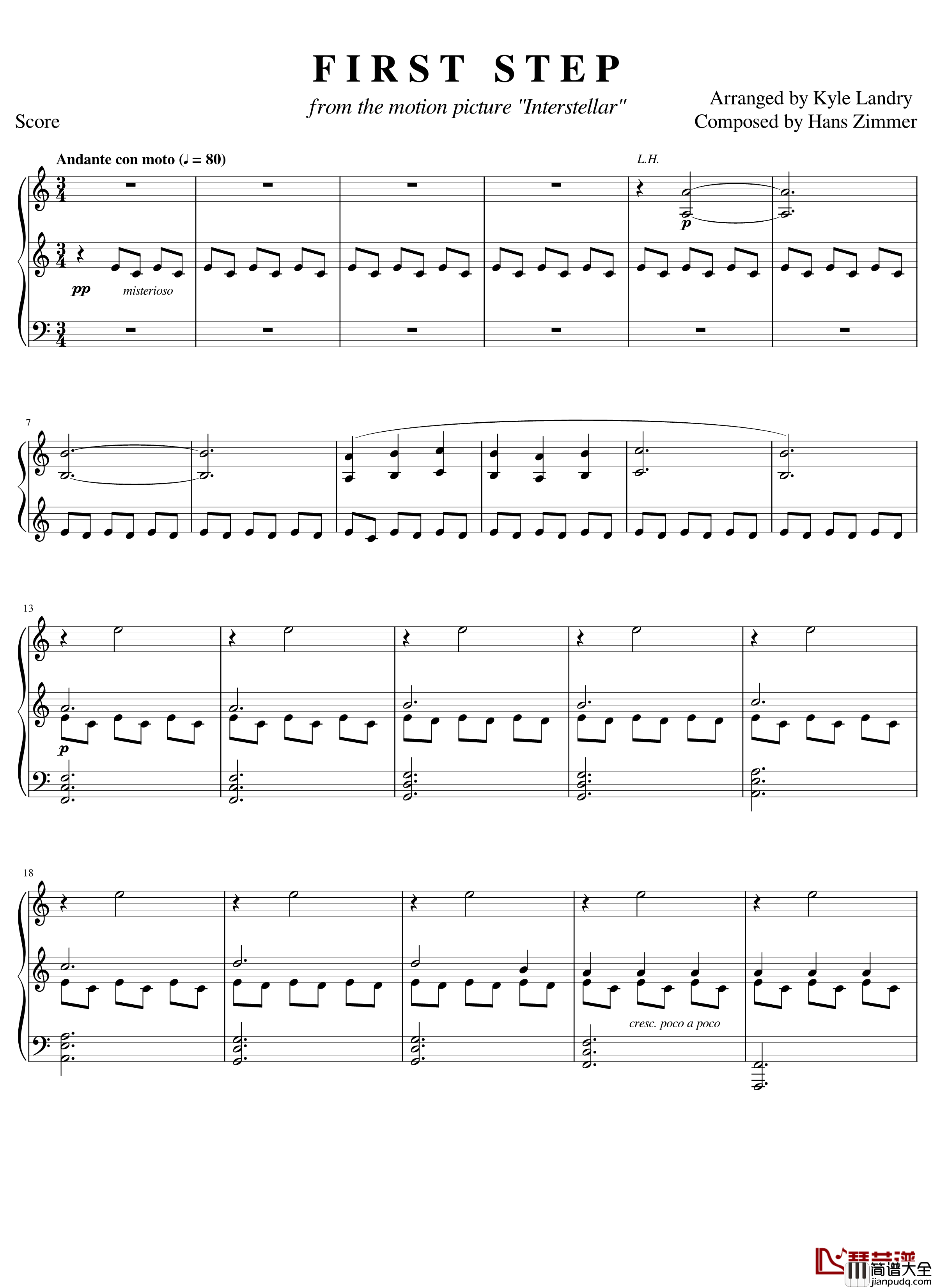 星际穿越Interstellar主题曲钢琴谱_星际穿越