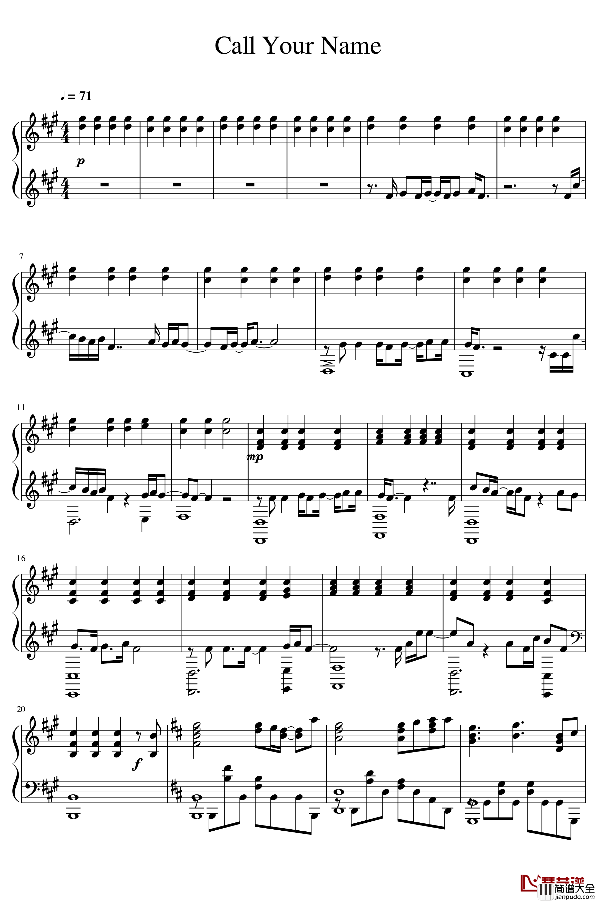 进击的巨人OST钢琴谱【Call_Your_Name】_泽野弘之