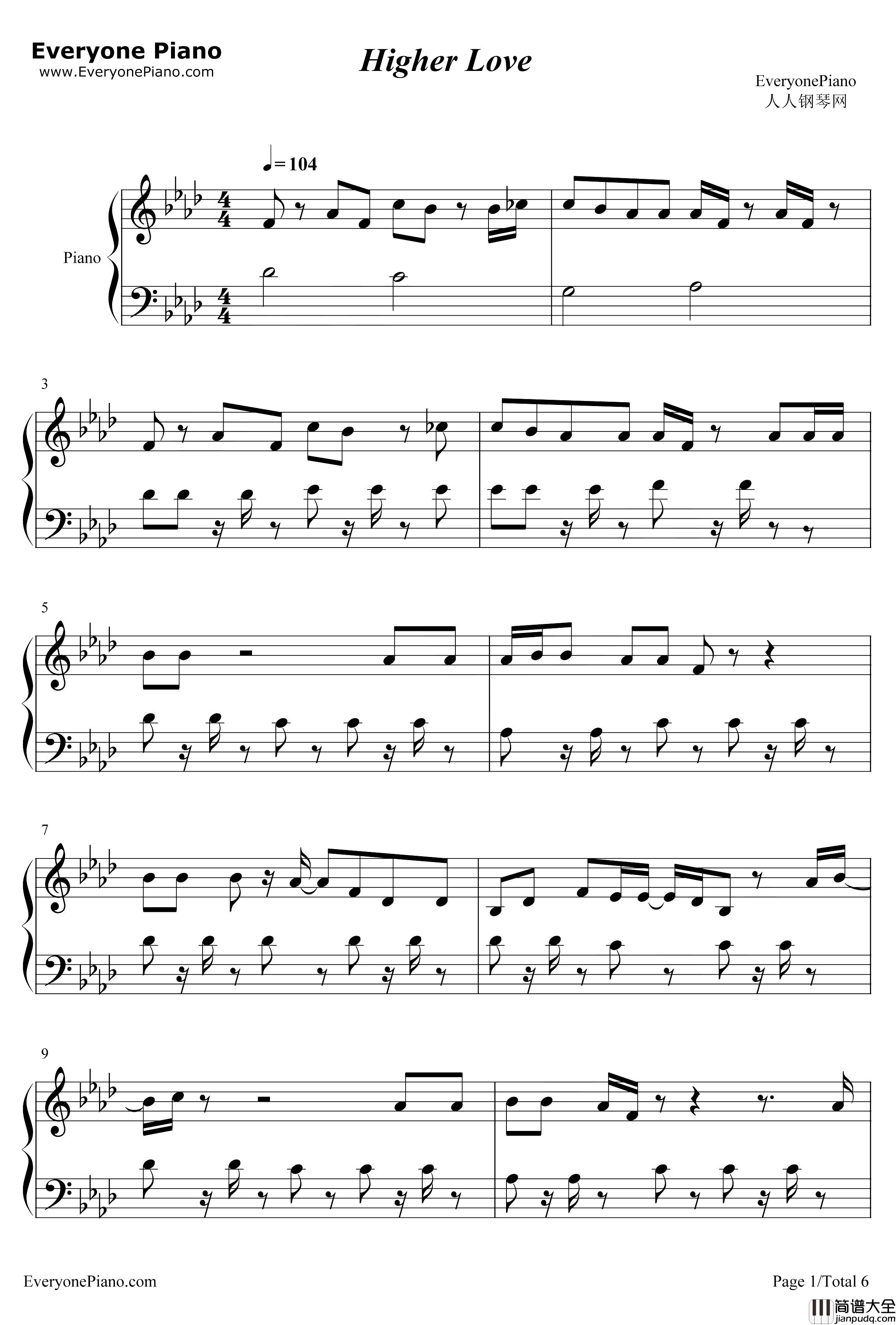 Higher_Love钢琴谱_Kygo_Whitney_Houston