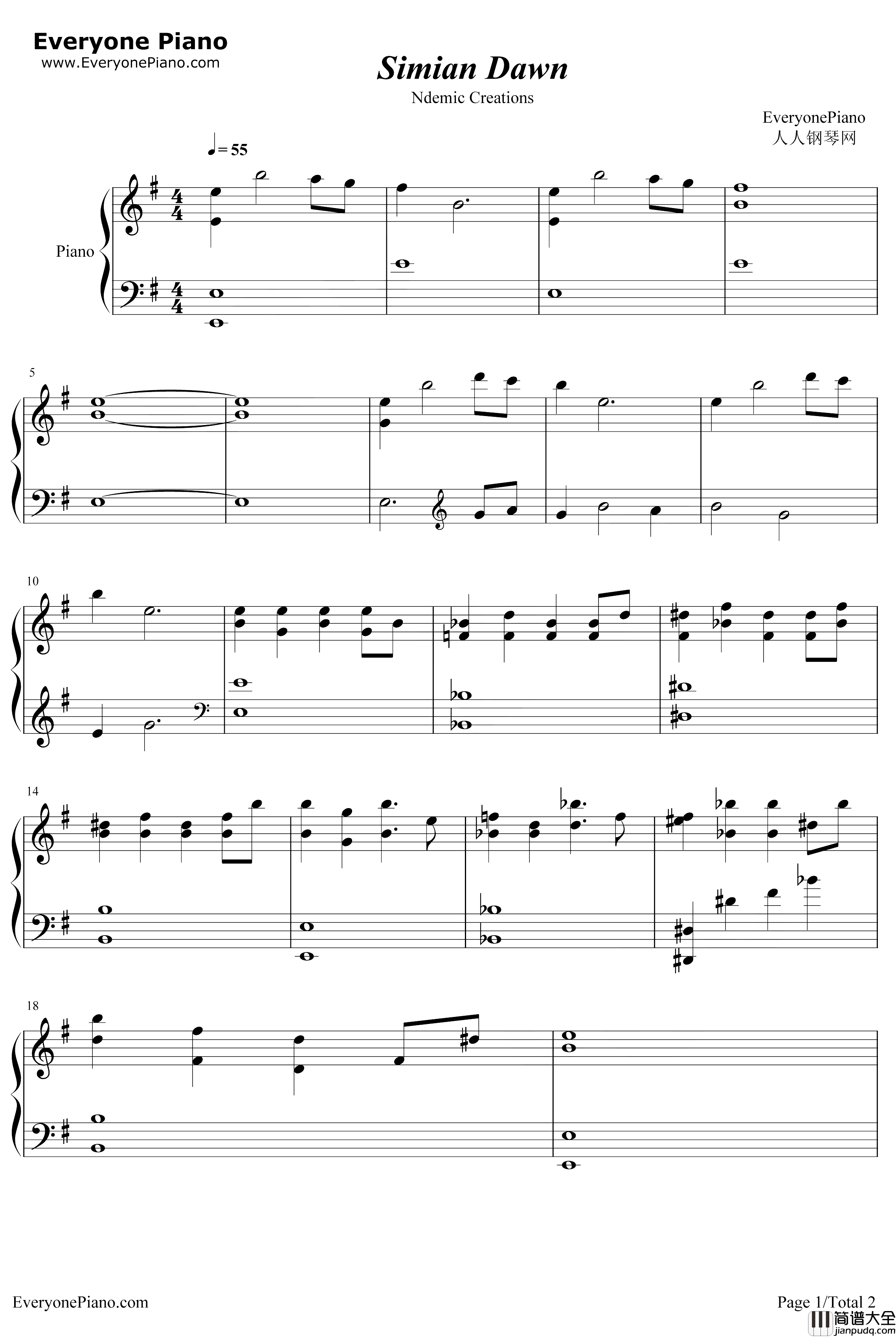 SimianDawn钢琴谱_NdemicCreations_瘟疫公司进化主题曲