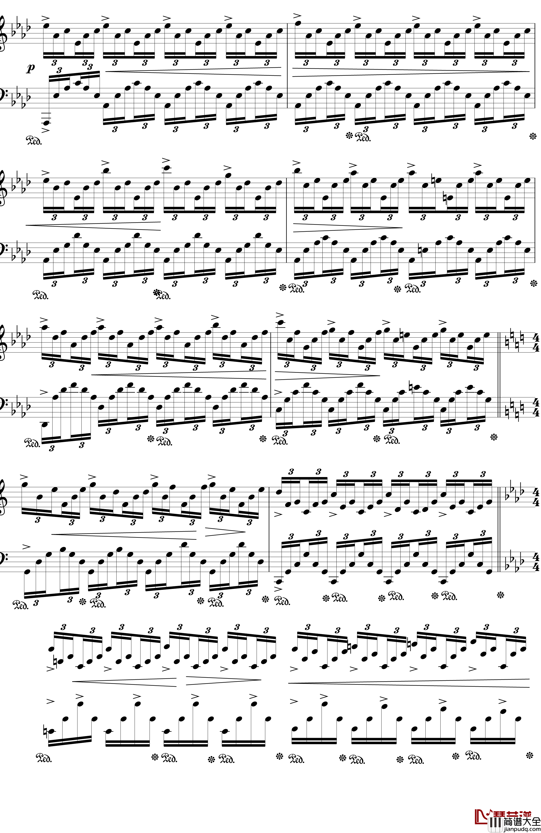 肖邦练习曲op25no1钢琴谱_竖琴_肖邦