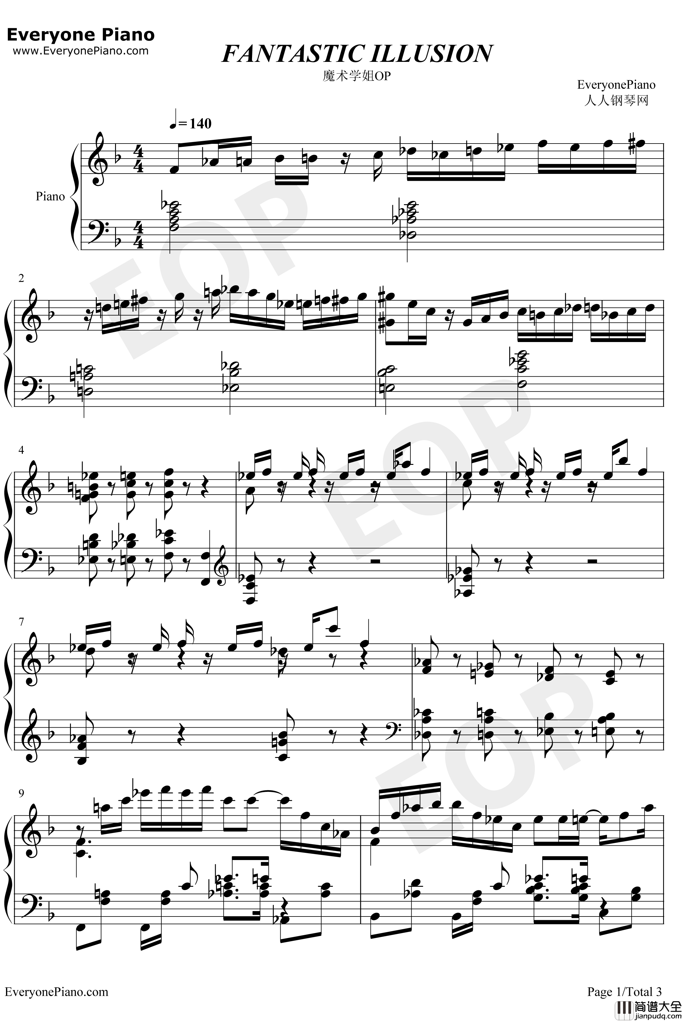 FANTASTIC_ILLUSION钢琴谱_i☆Ris_魔术学姐OP