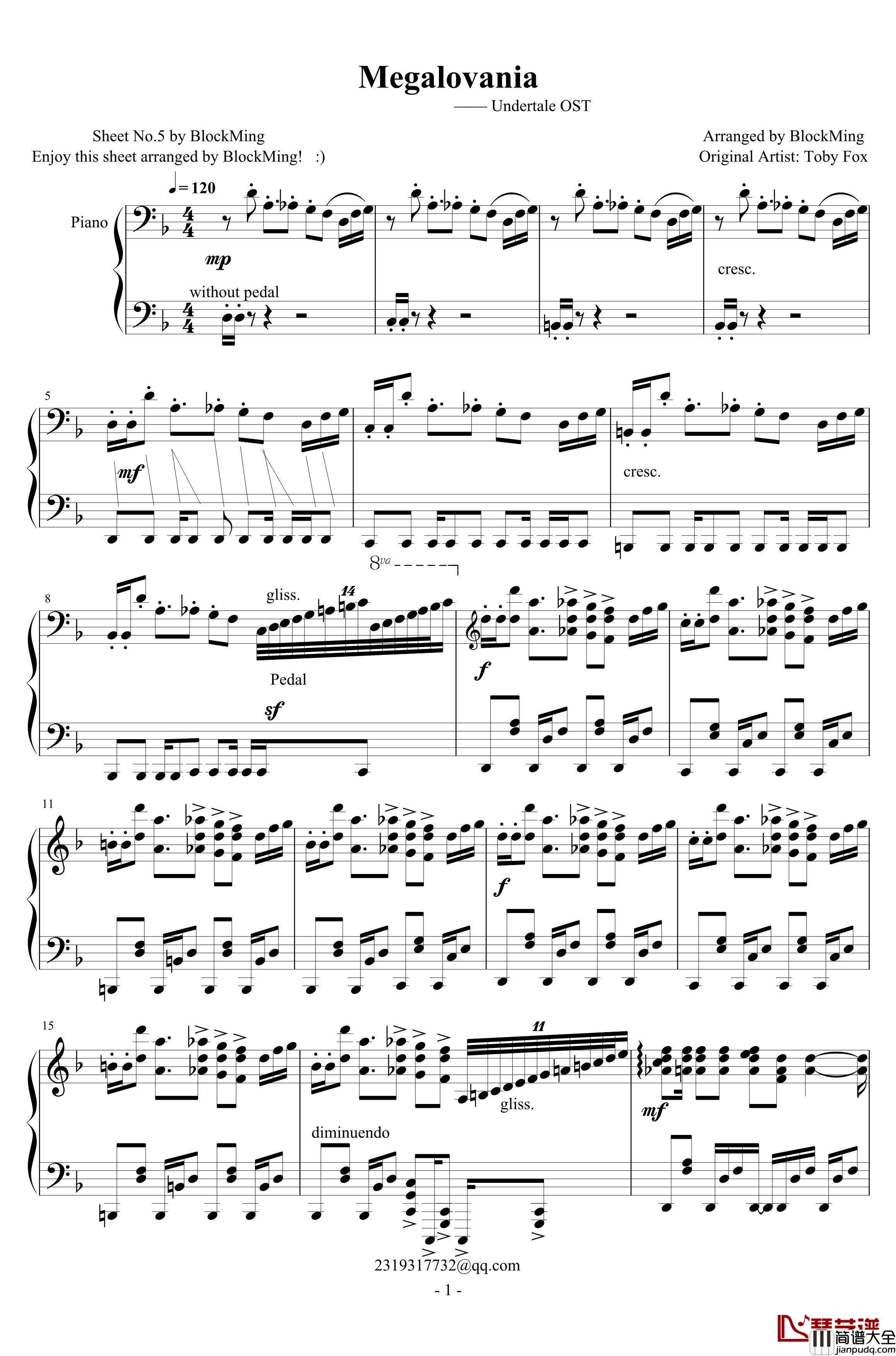 Megalovania钢琴谱_Undertale_OST_toby_fox