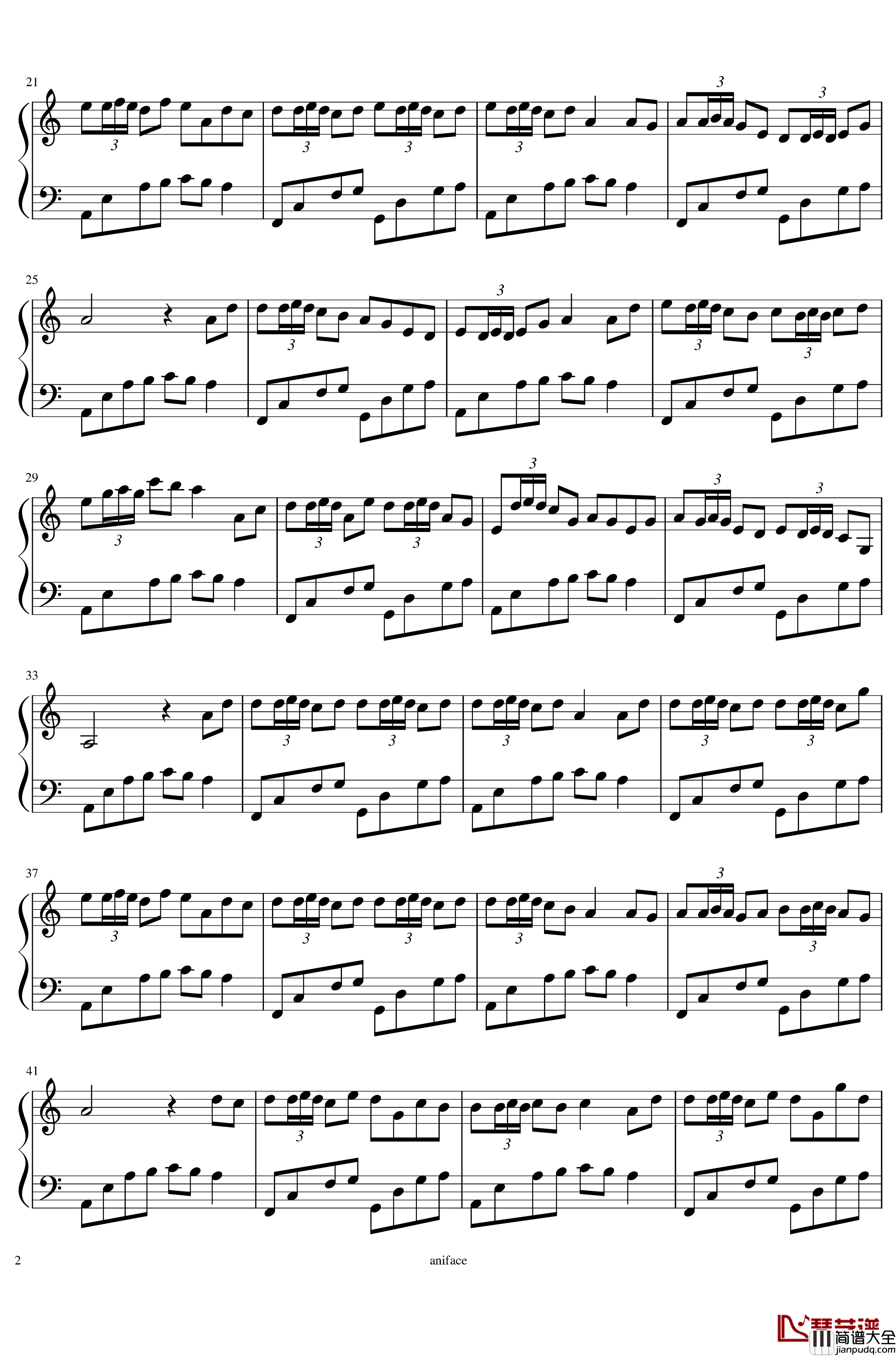 夜、萤火虫和你钢琴谱_aniface