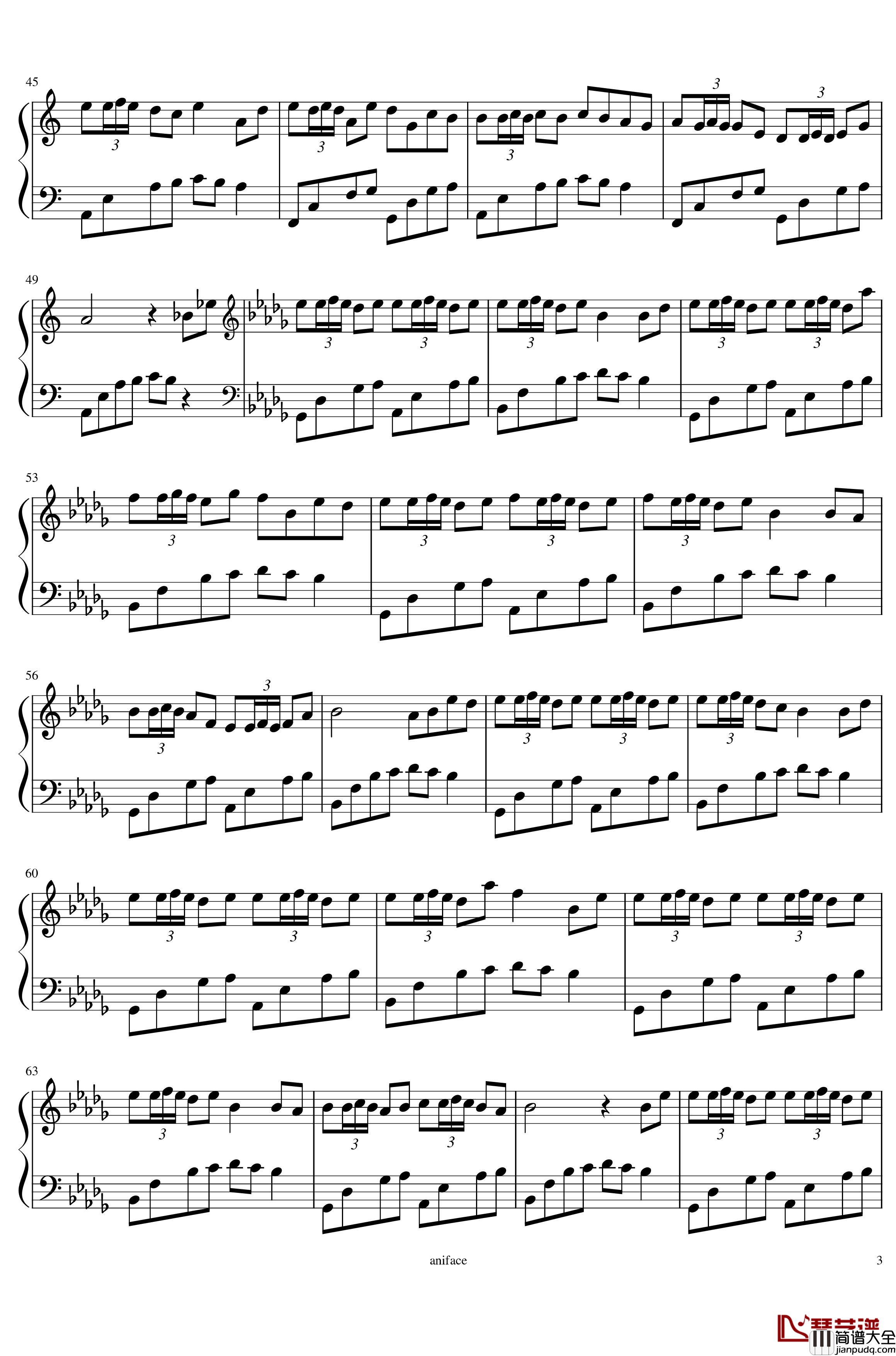 夜、萤火虫和你钢琴谱_aniface