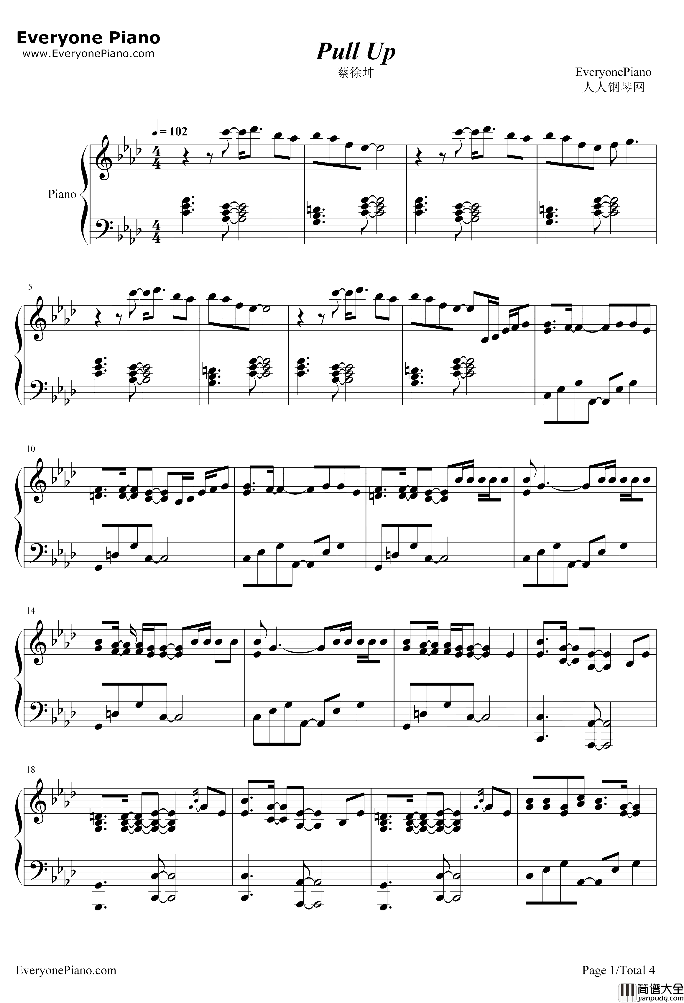 Pull_Up钢琴谱_蔡徐坤