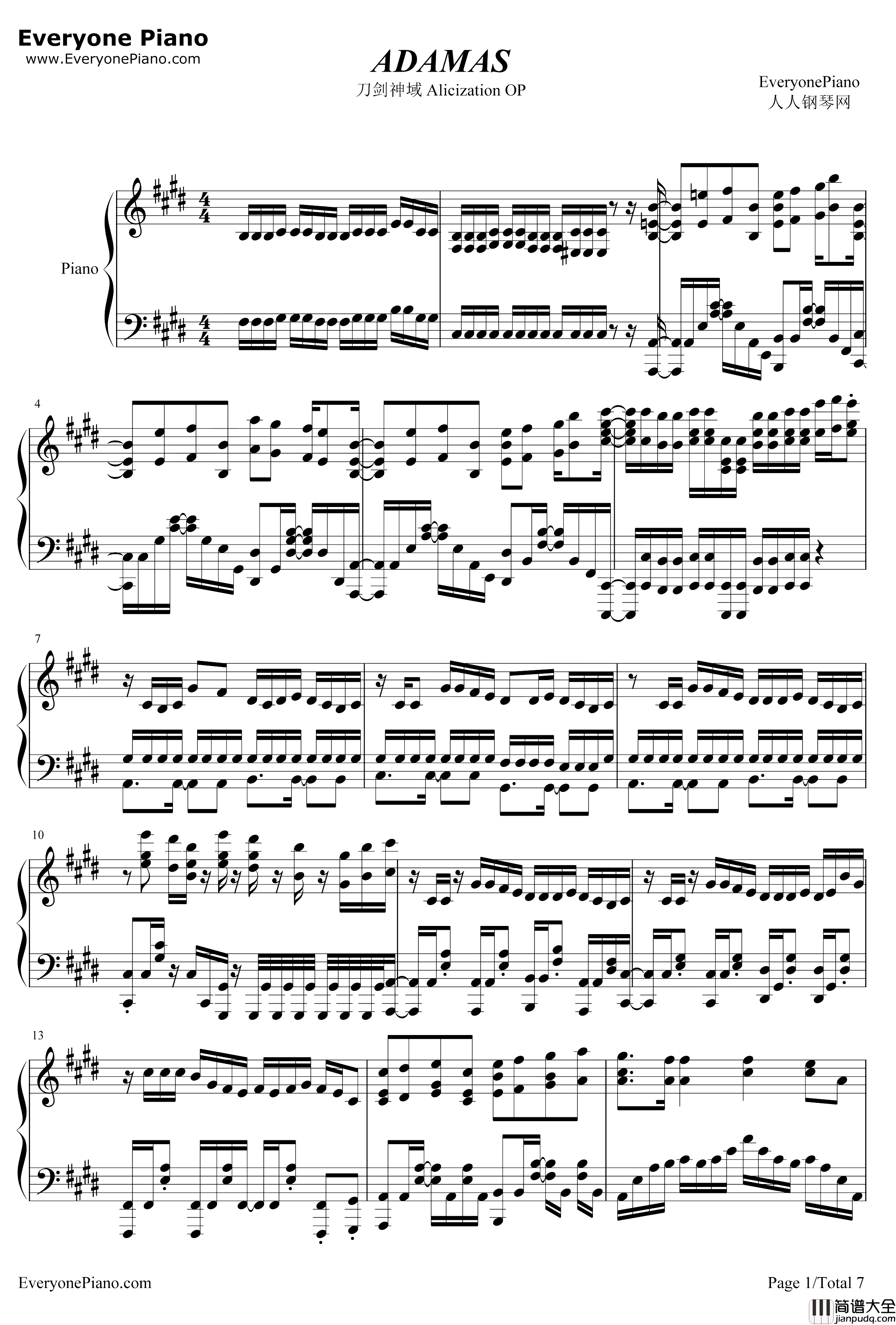 ADAMAS钢琴谱_LiSA_刀剑神域AlicizationOP