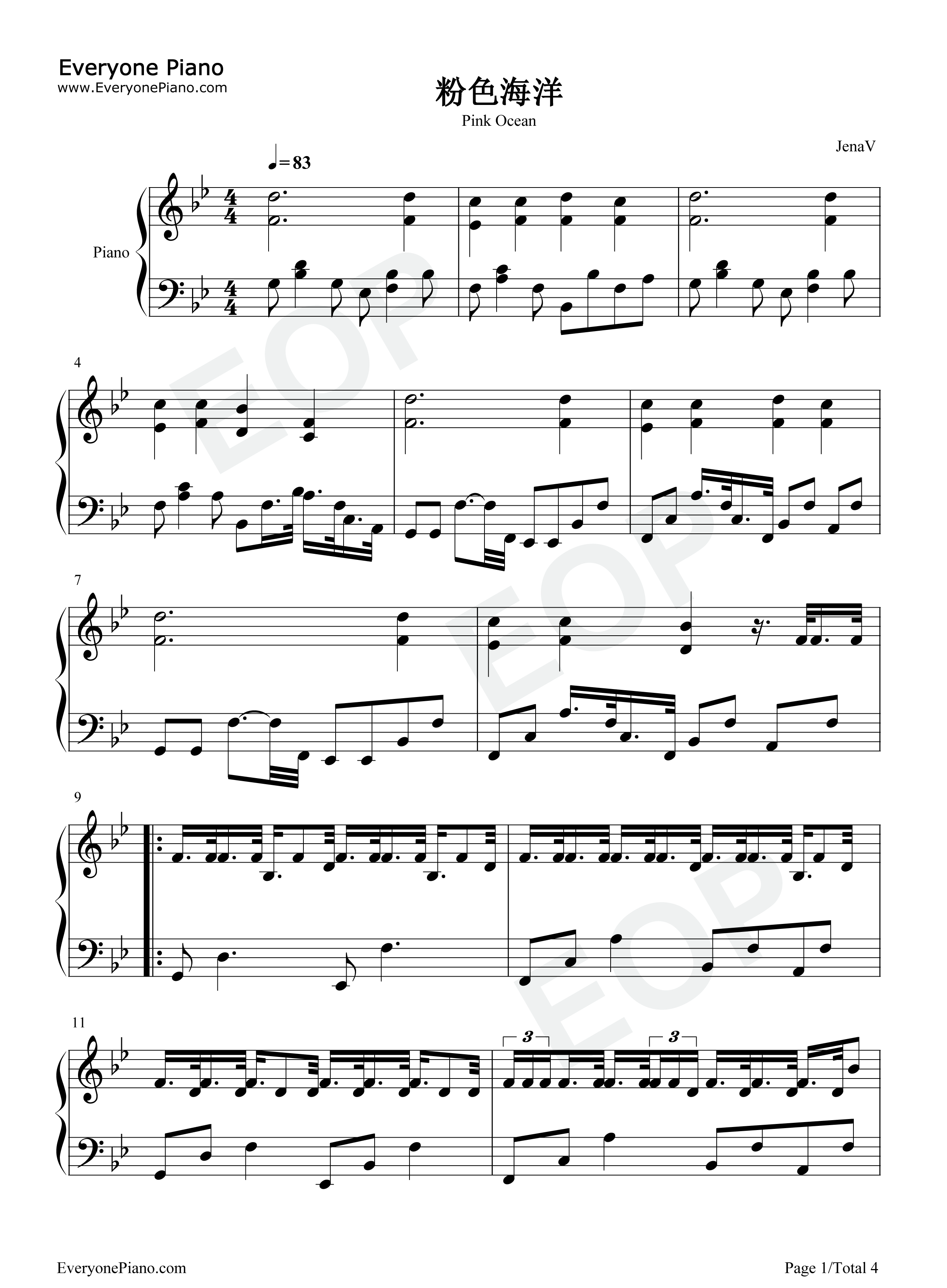 粉色海洋钢琴谱_周杰伦