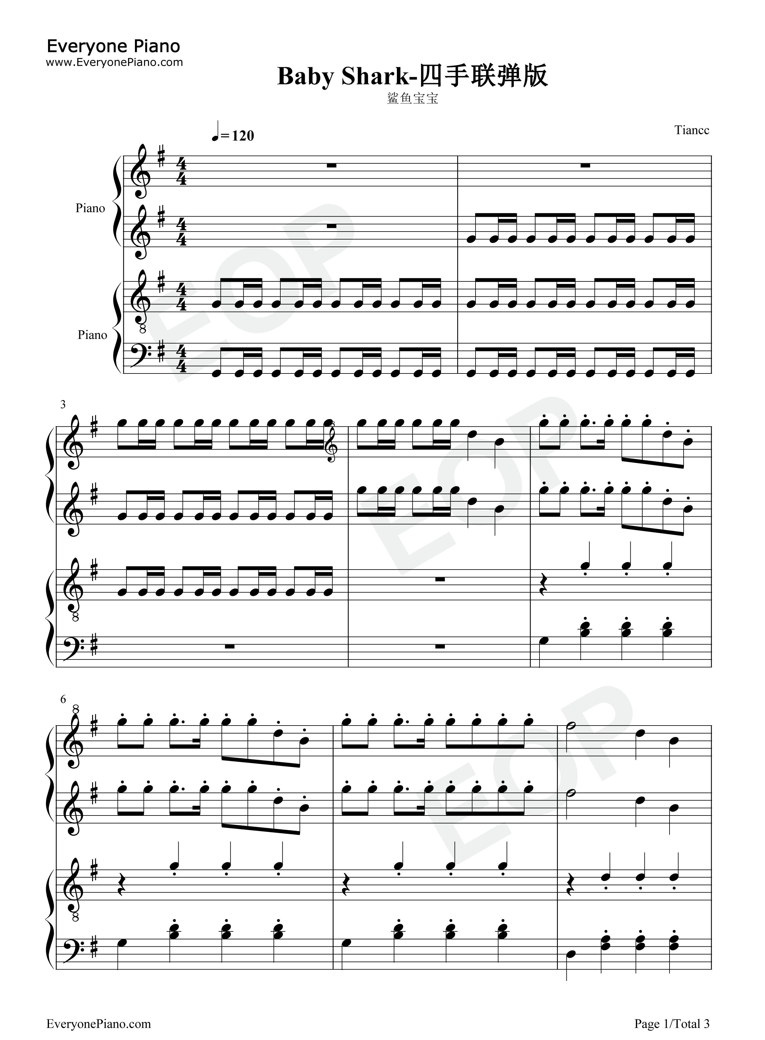 Baby_Shark钢琴谱_碰碰狐_Pinkfong