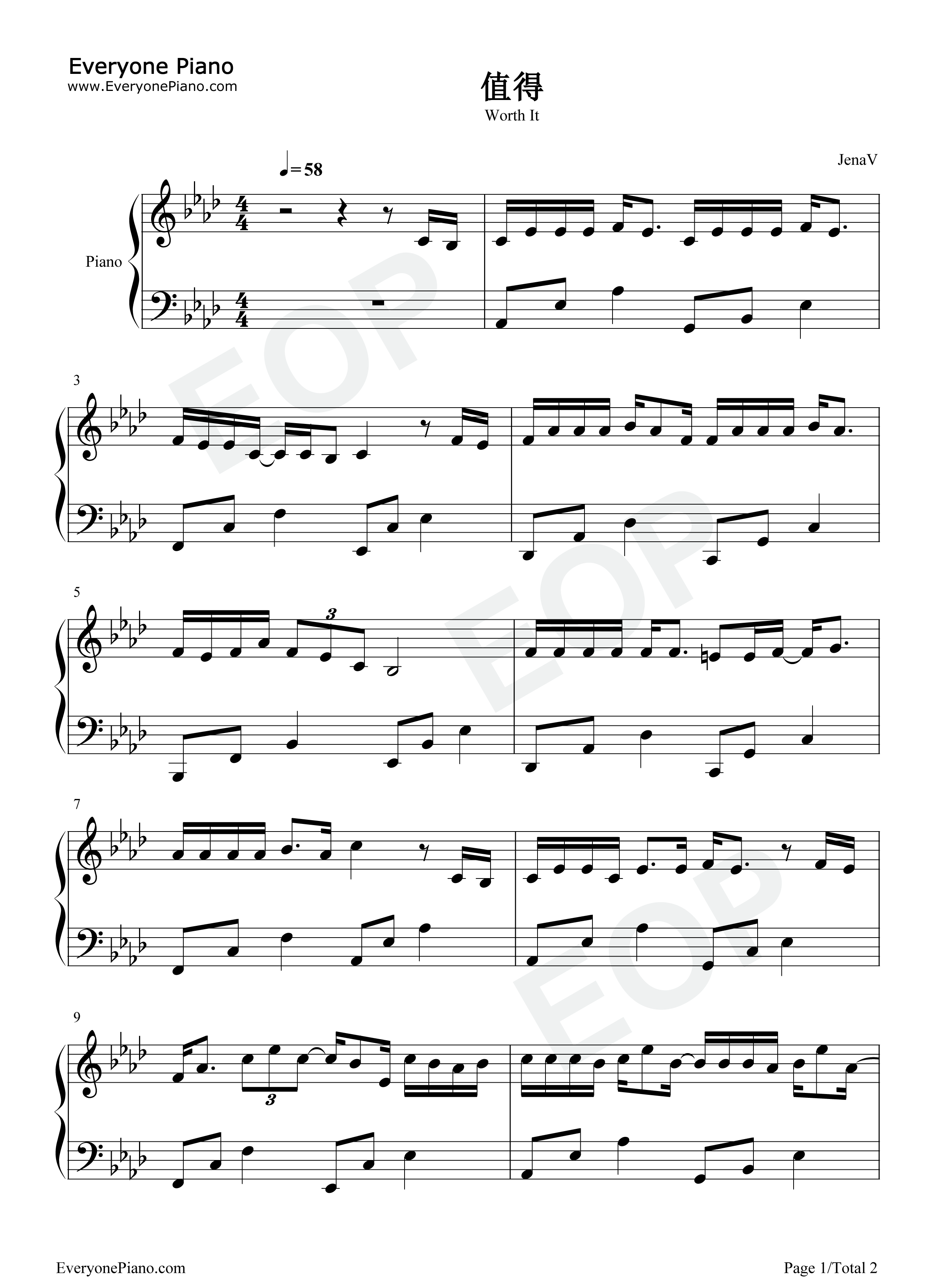 值得钢琴谱_半吨兄弟_郑秀文