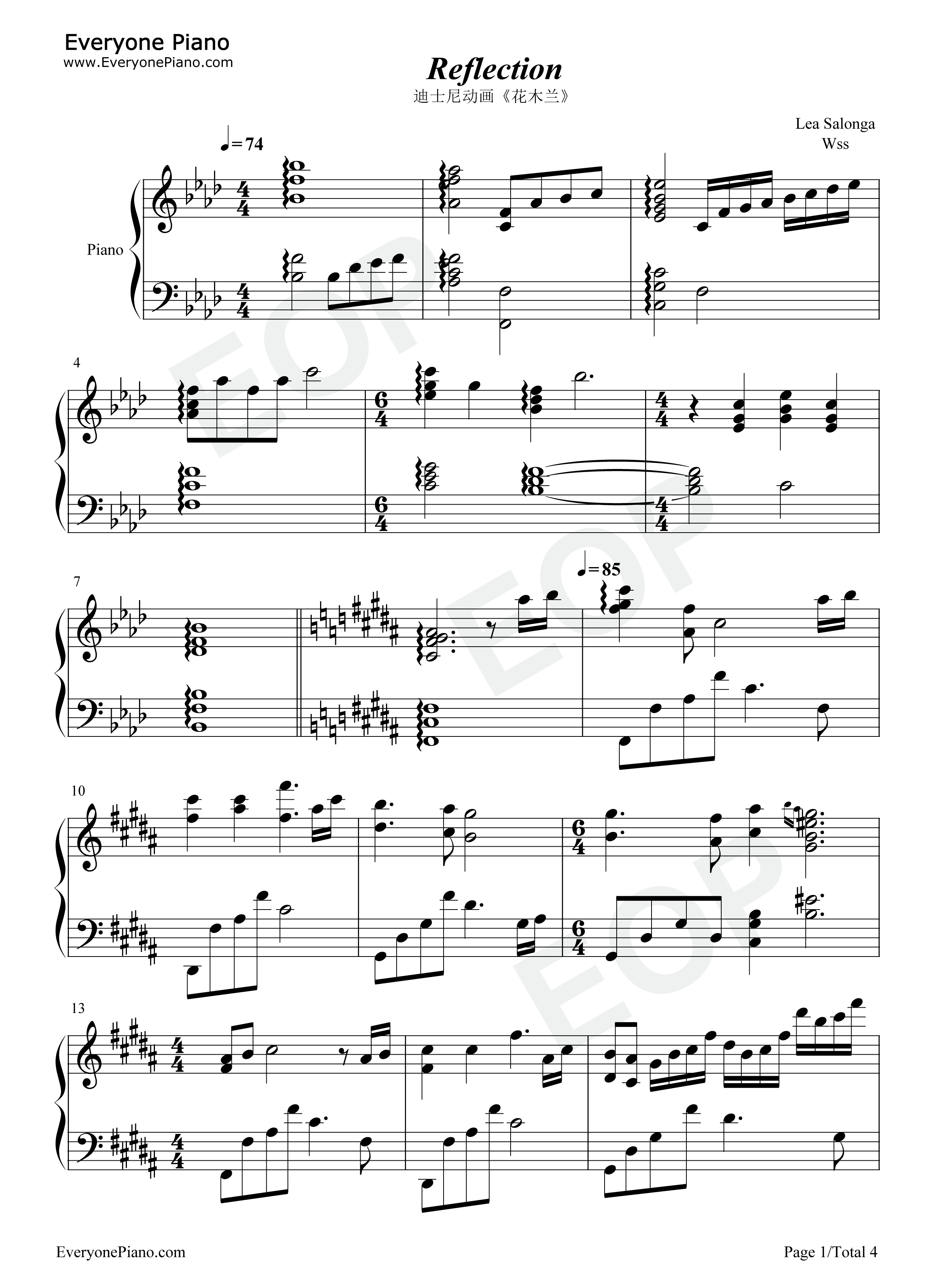 Reflection钢琴谱_Lea_Salonga