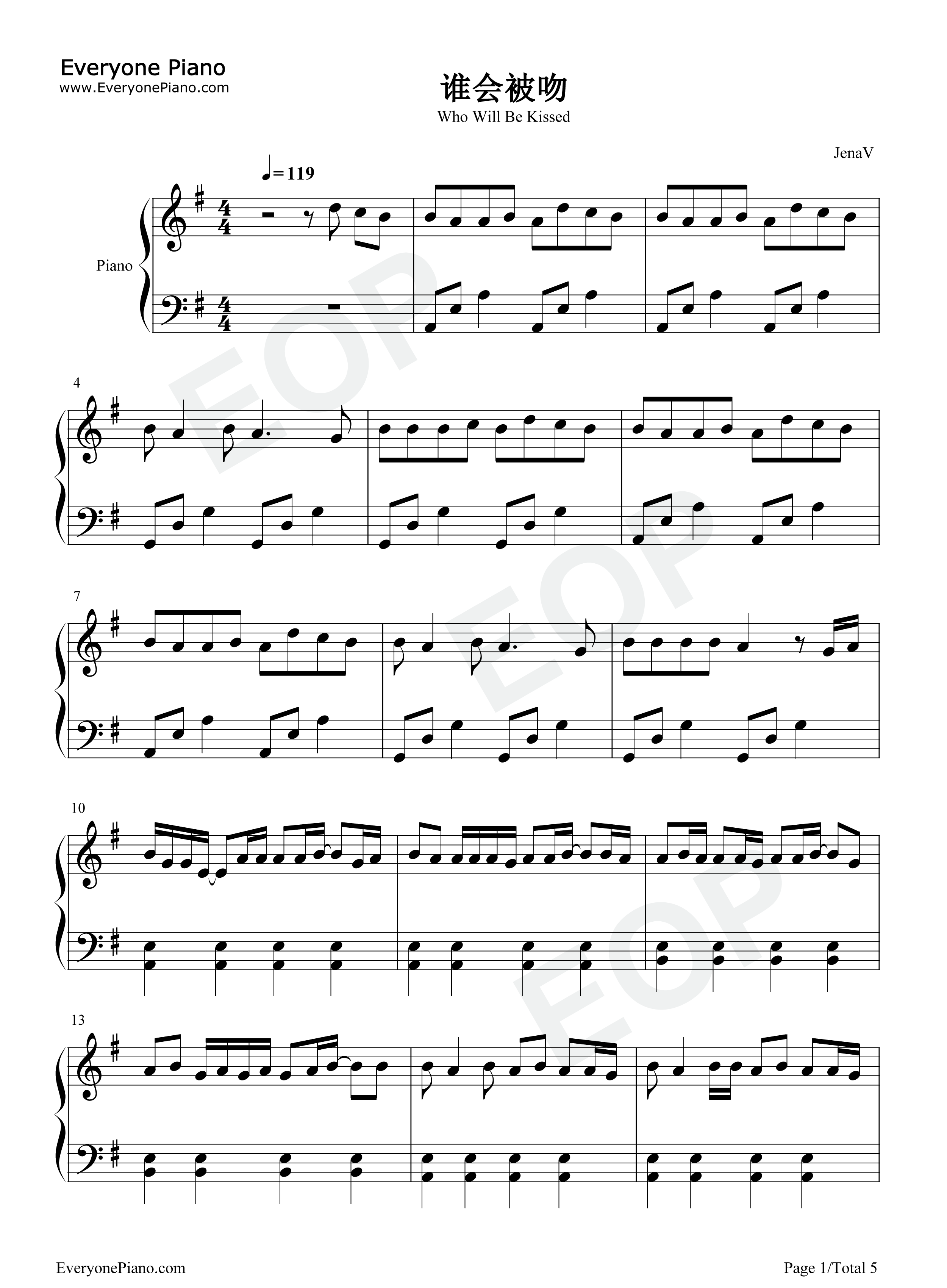 谁会被吻钢琴谱_陆政廷Lil_Jet