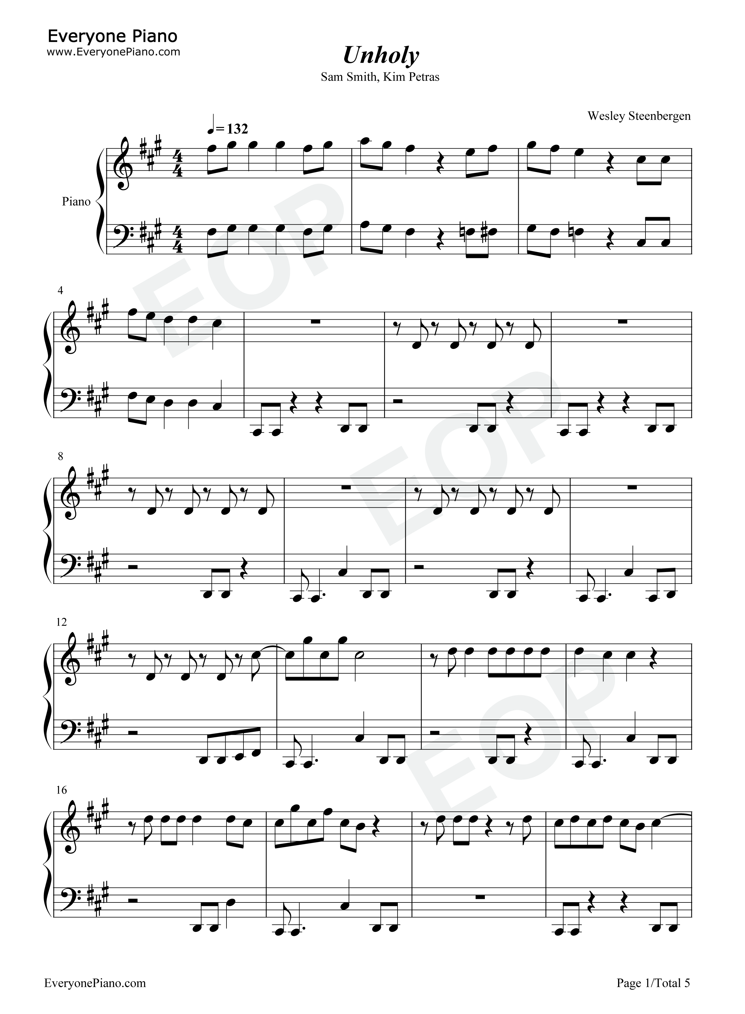 Unholy钢琴谱_Sam_Smith_Kim_Petras