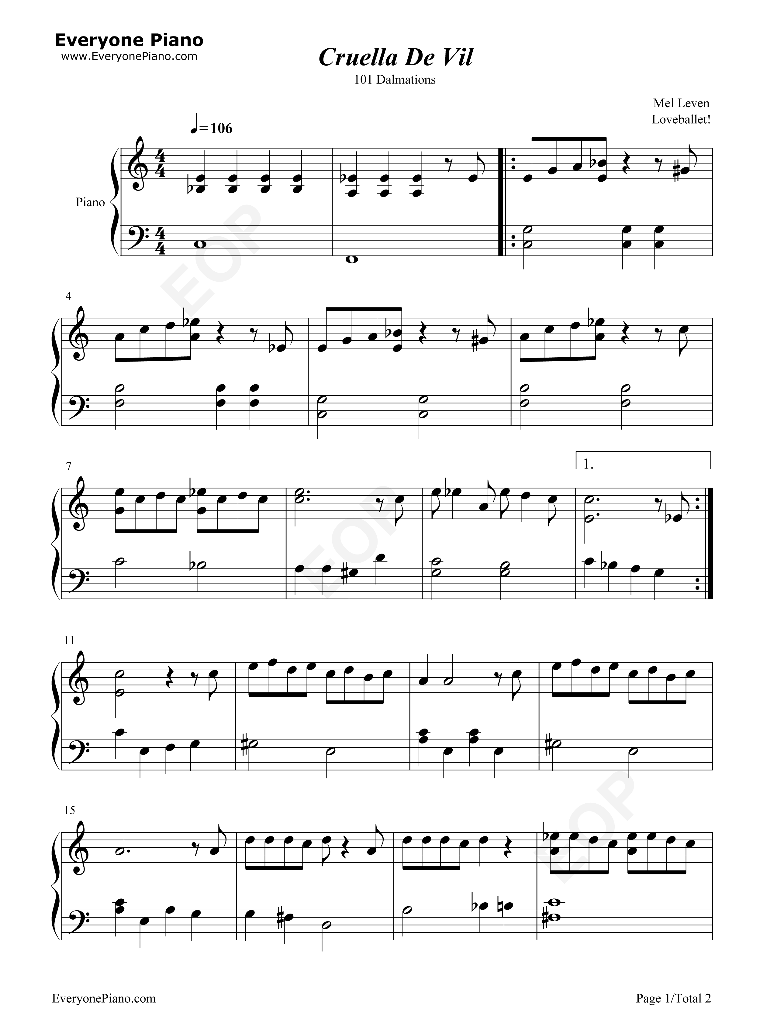 Cruella_De_Vil钢琴谱_Mel_Leven