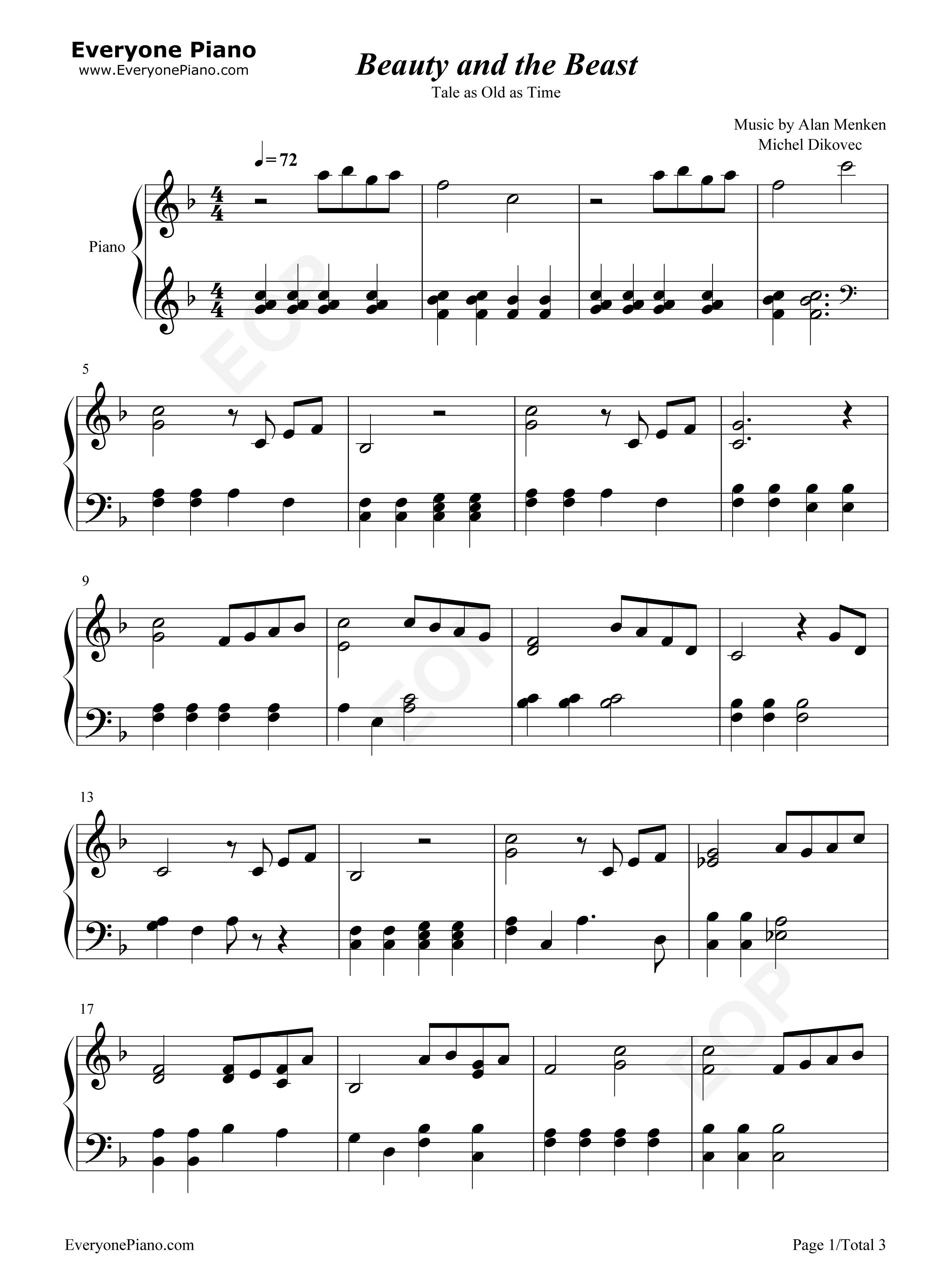 Beauty_and_the_Beast钢琴谱_Alan_Menken