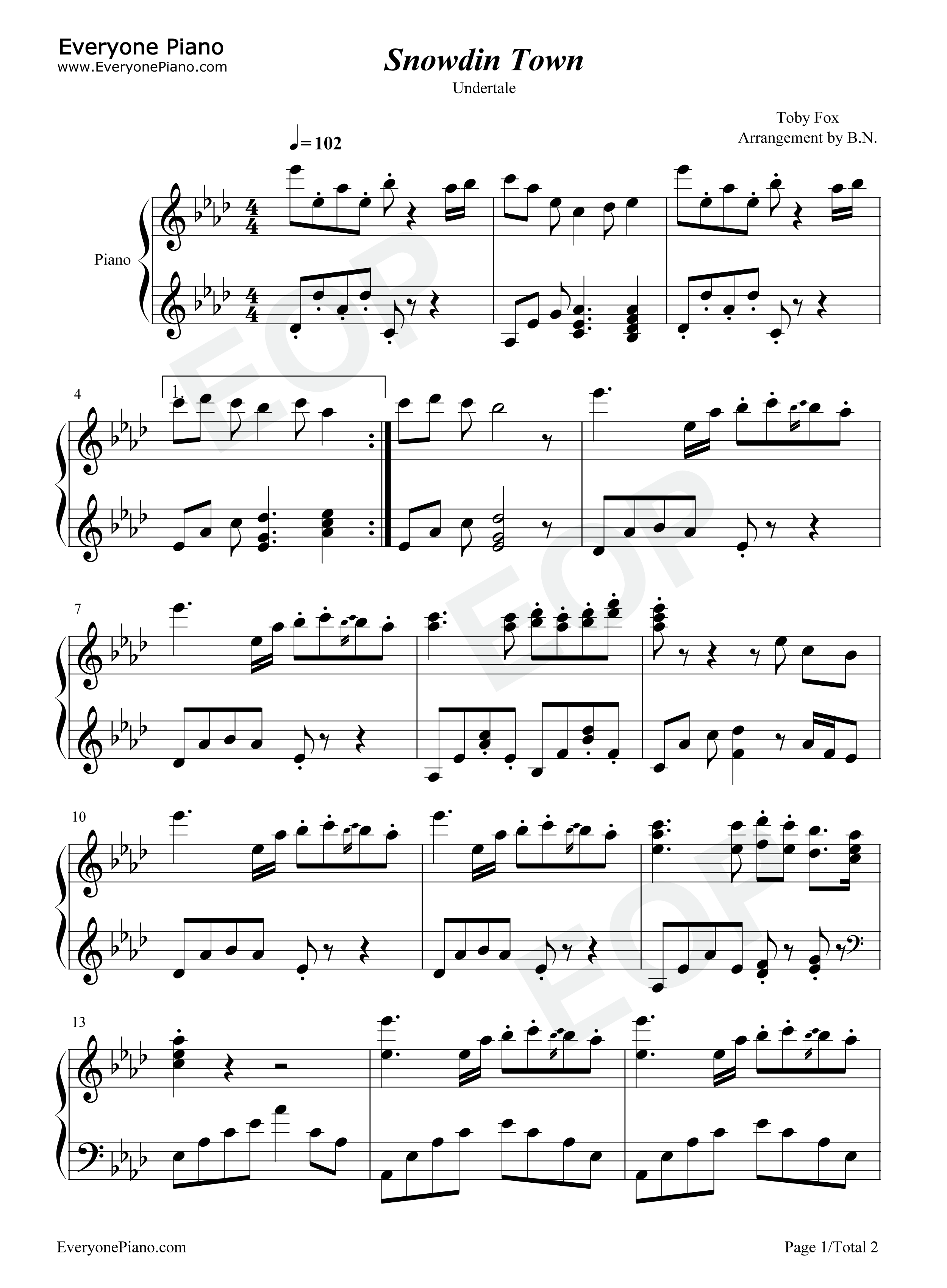 Snowdin_Town钢琴谱_Toby_Fox