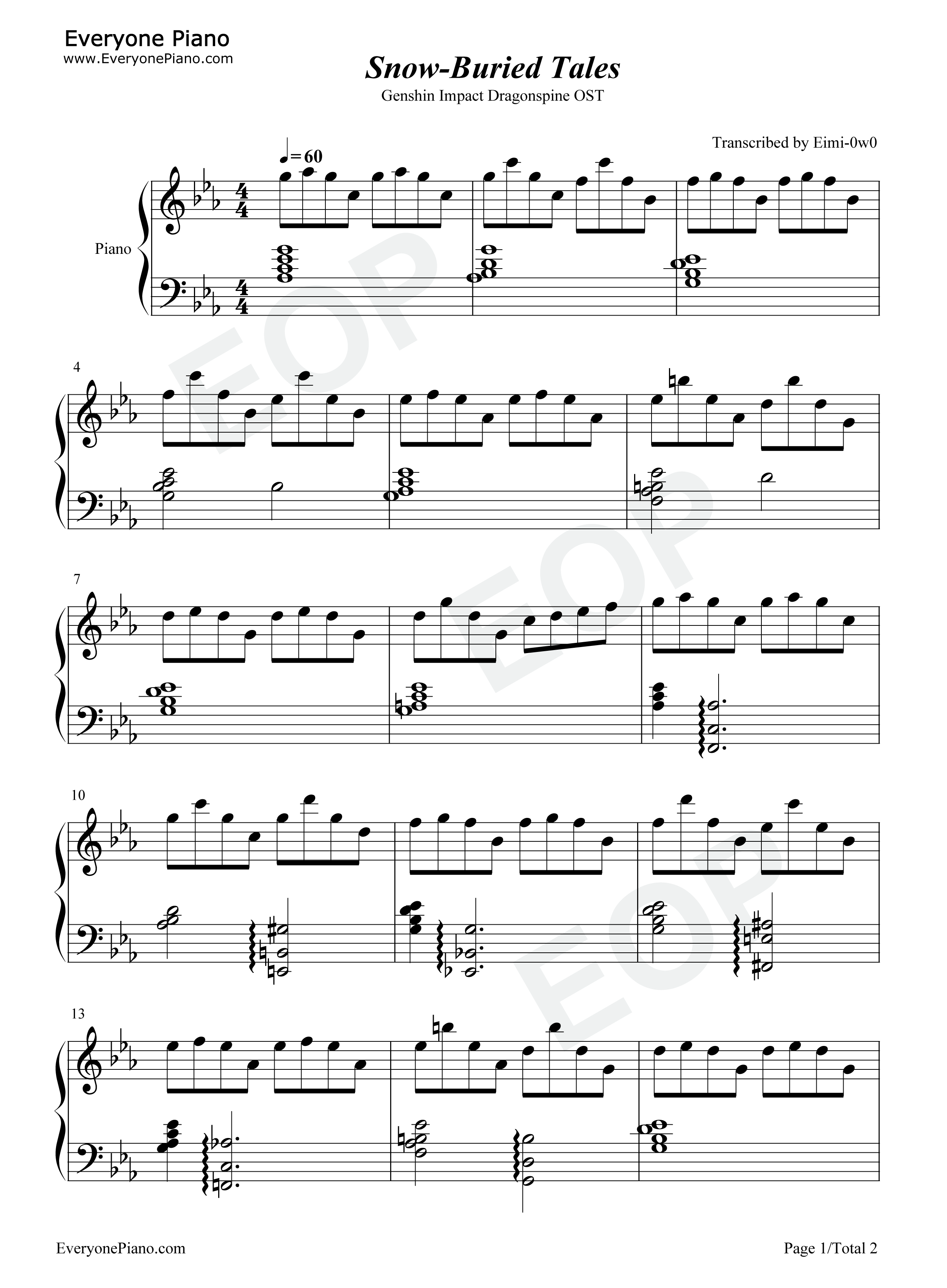 Snow钢琴谱_陈致逸_HOYO_MiX