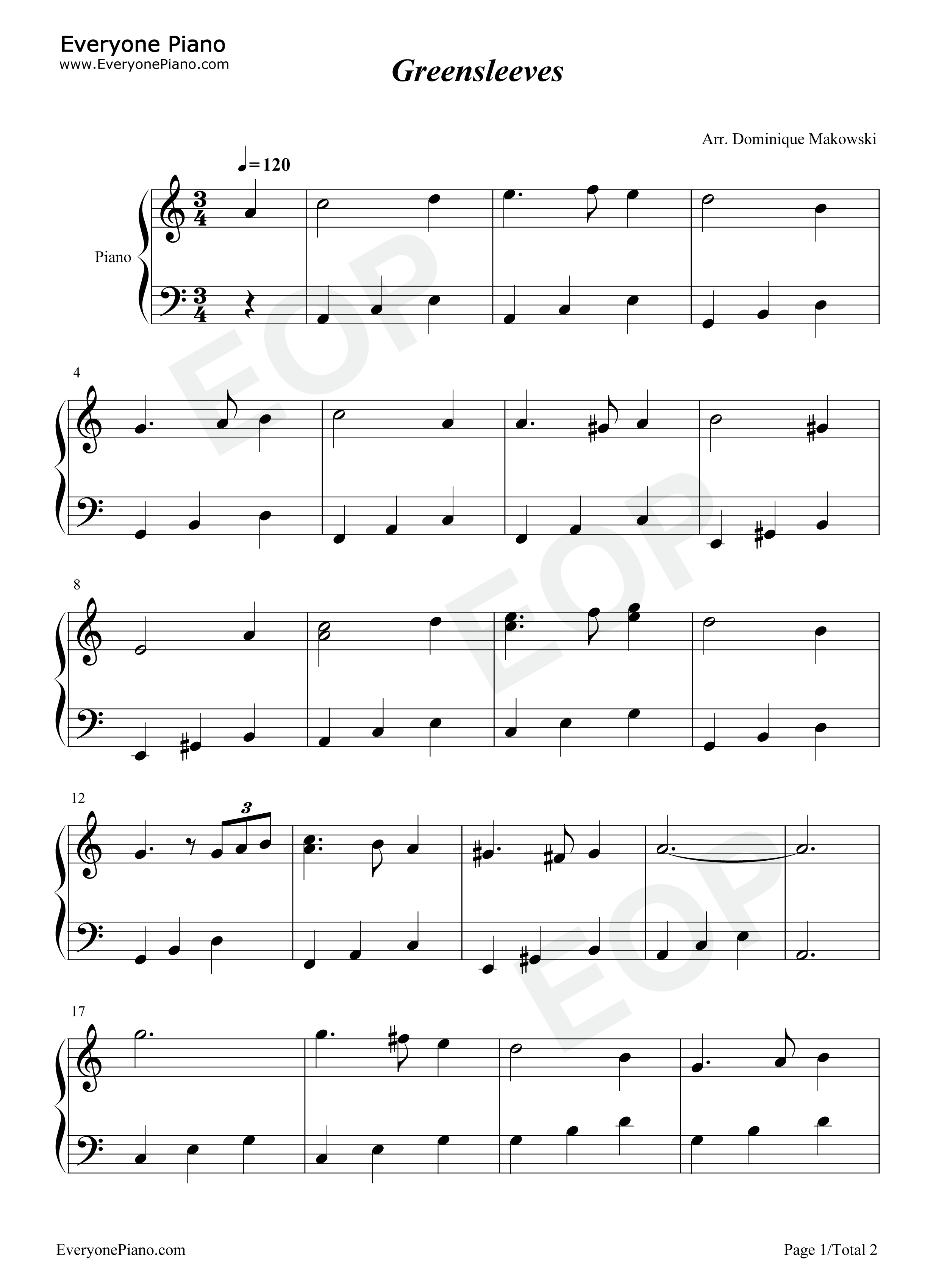 Greensleeves钢琴谱_亨利八世