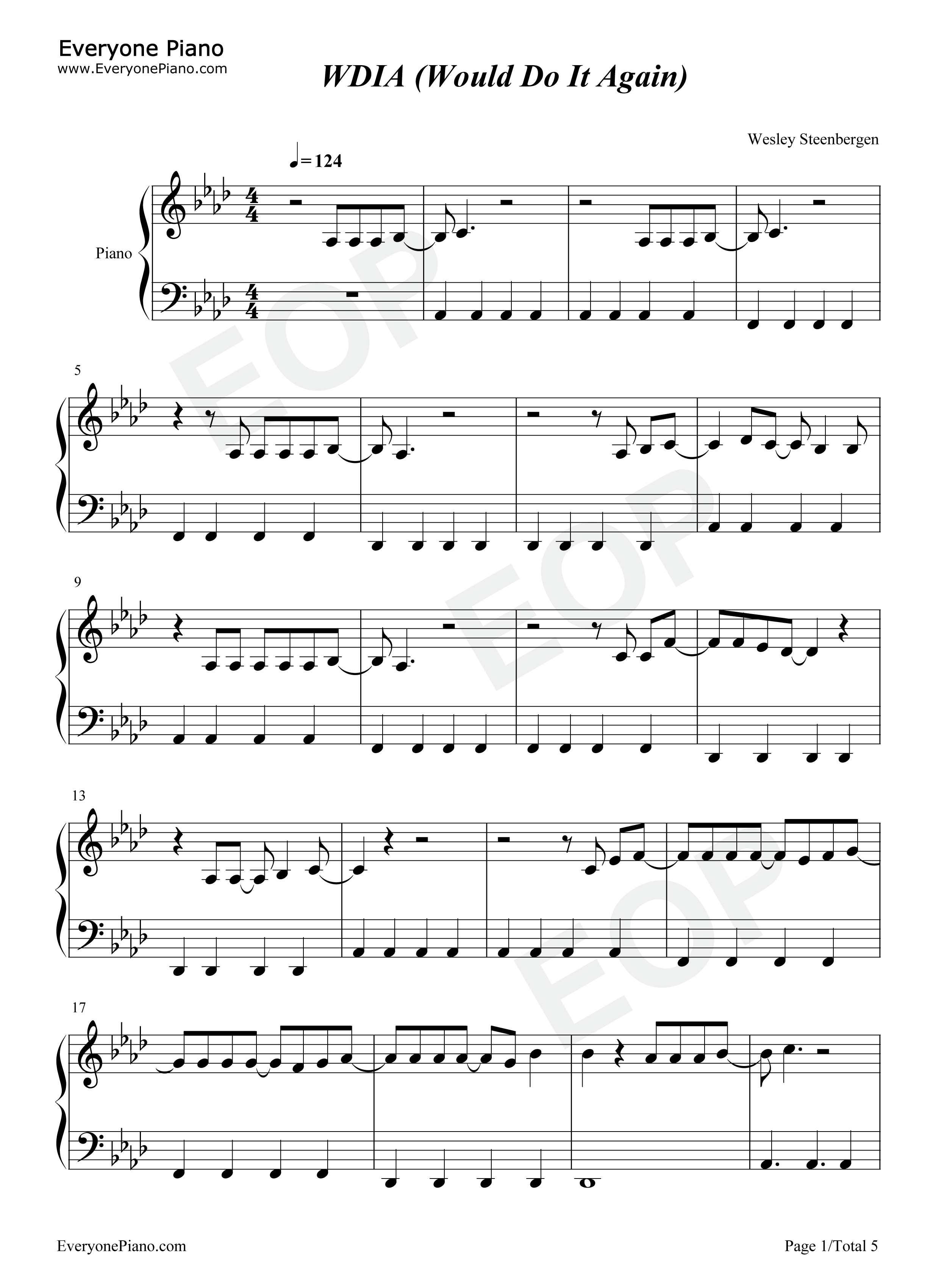 WDIA_Would_Do_It_Again钢琴谱_Duncan_Laurence_Rosa_Linn