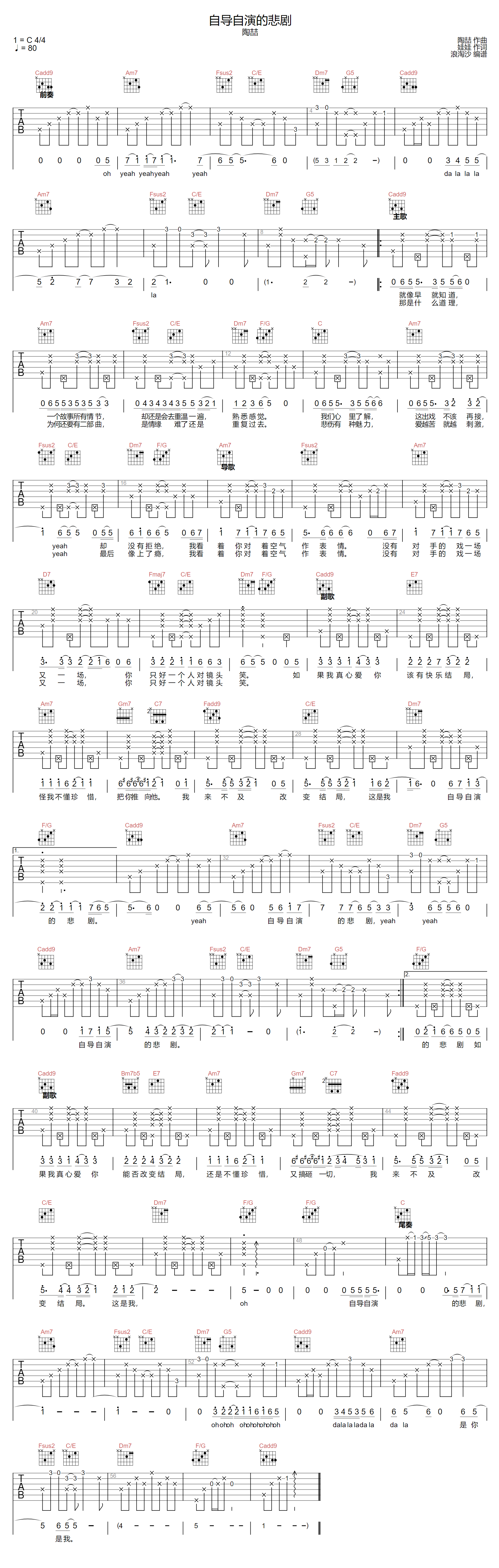 自导自演的悲剧吉他谱-陶喆