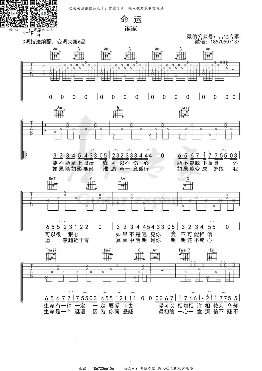 命运吉他谱1-家家